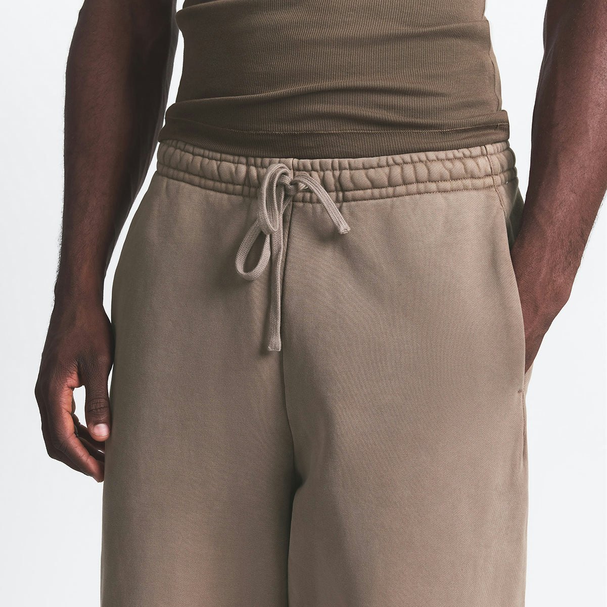 HEAVYWEIGHT FLEECE MENS STRAIGHT LEG PANT | TRUFFLE ON A MODEL FRONT VIEW @ | FOCUS: 0.0, 1.0, 0.9