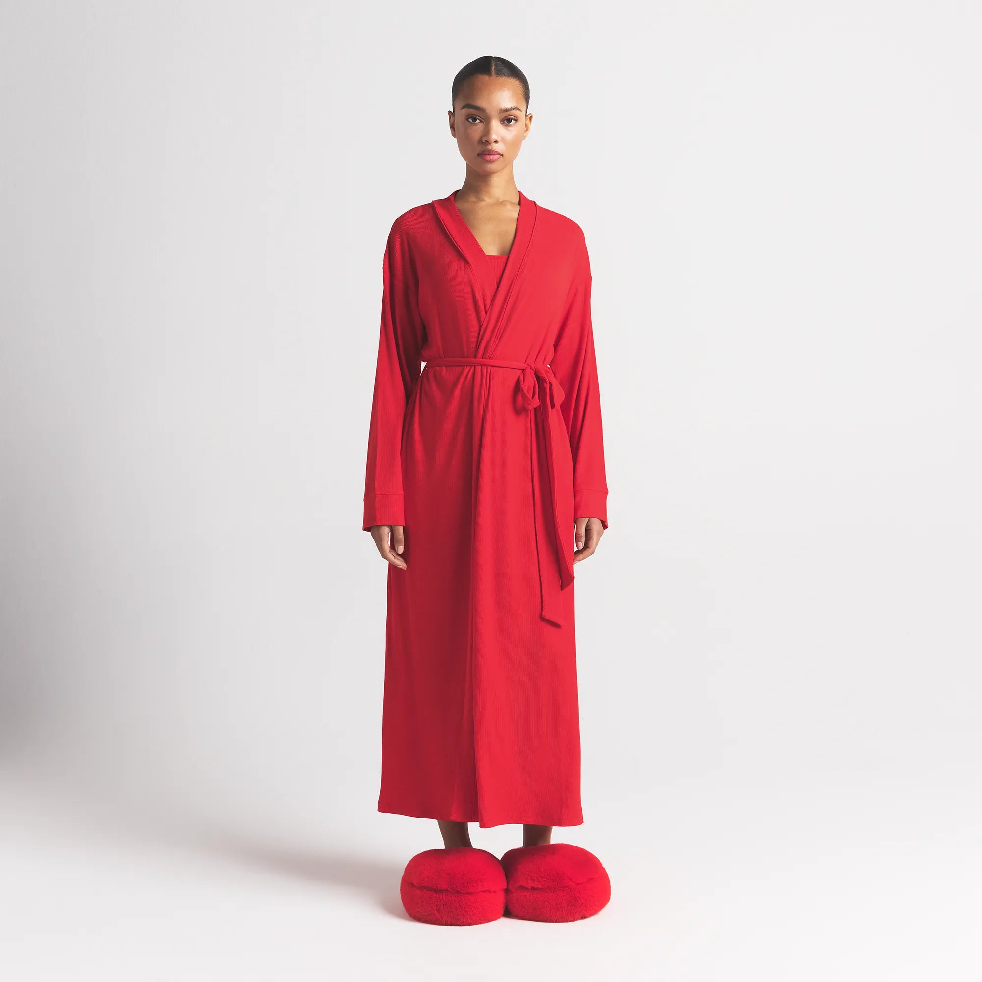 SOFT LOUNGE LONG ROBE | CHERRY ON A MODEL FRONT VIEW @ | FOCUS: 0.0, 1.0, 0.9