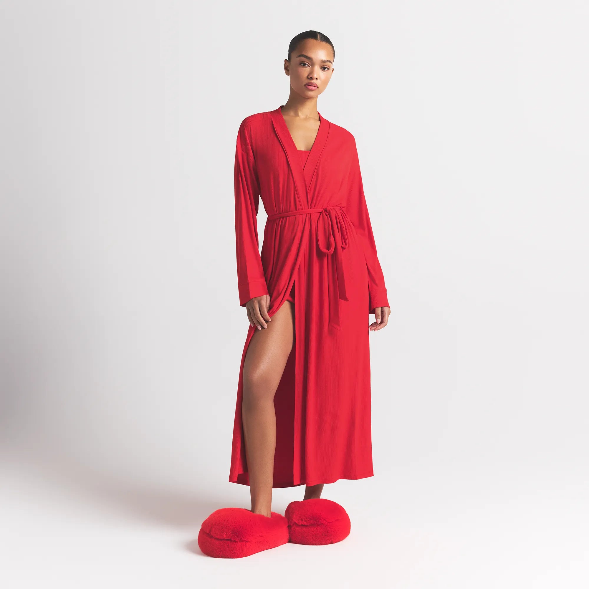 SOFT LOUNGE LONG ROBE | CHERRY ON A MODEL FRONT VIEW @ | FOCUS: 0.0, 1.0, 0.9