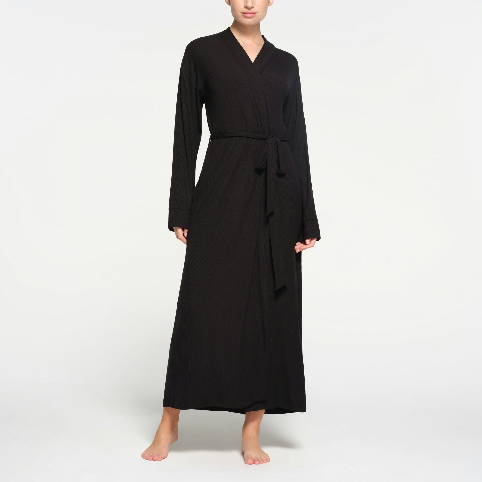 SOFT LOUNGE LONG ROBE | ONYX ON A MODEL FRONT VIEW