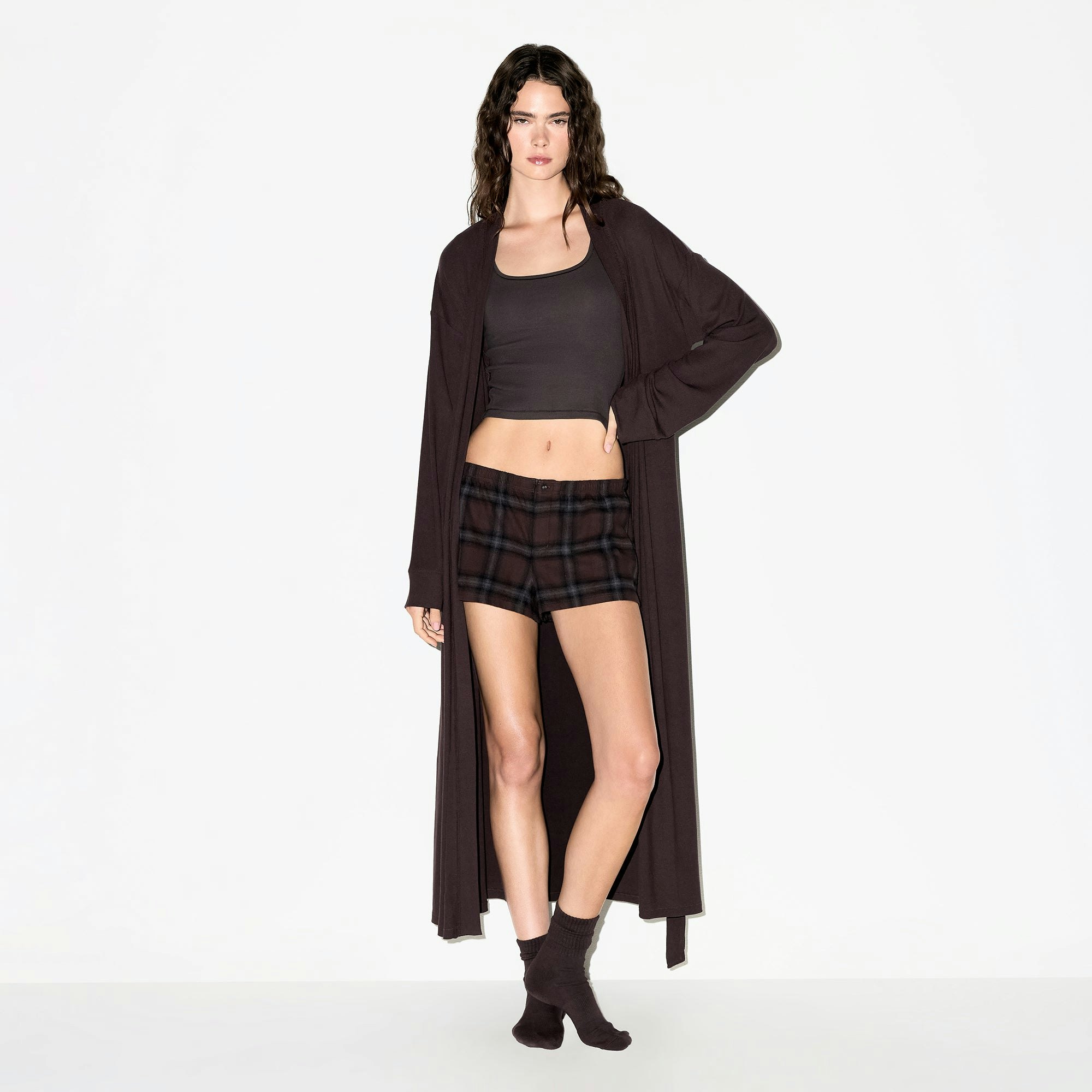 SOFT LOUNGE LONG ROBE | PHOENIX ON A MODEL FRONT VIEW @ | FOCUS: 0.0, 1.0, 0.9