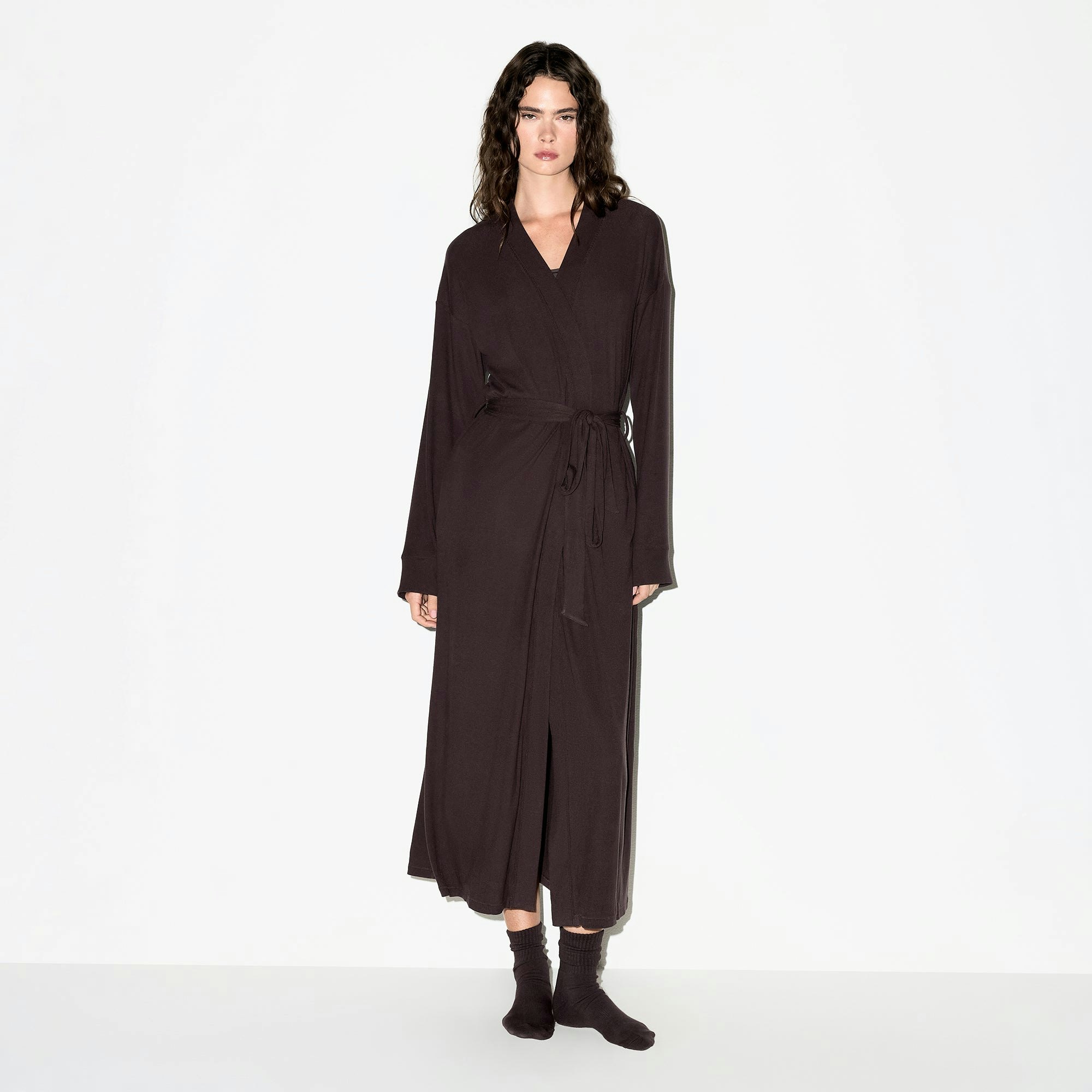 SOFT LOUNGE LONG ROBE | PHOENIX ON A MODEL FRONT VIEW @ | FOCUS: 0.0, 1.0, 0.9