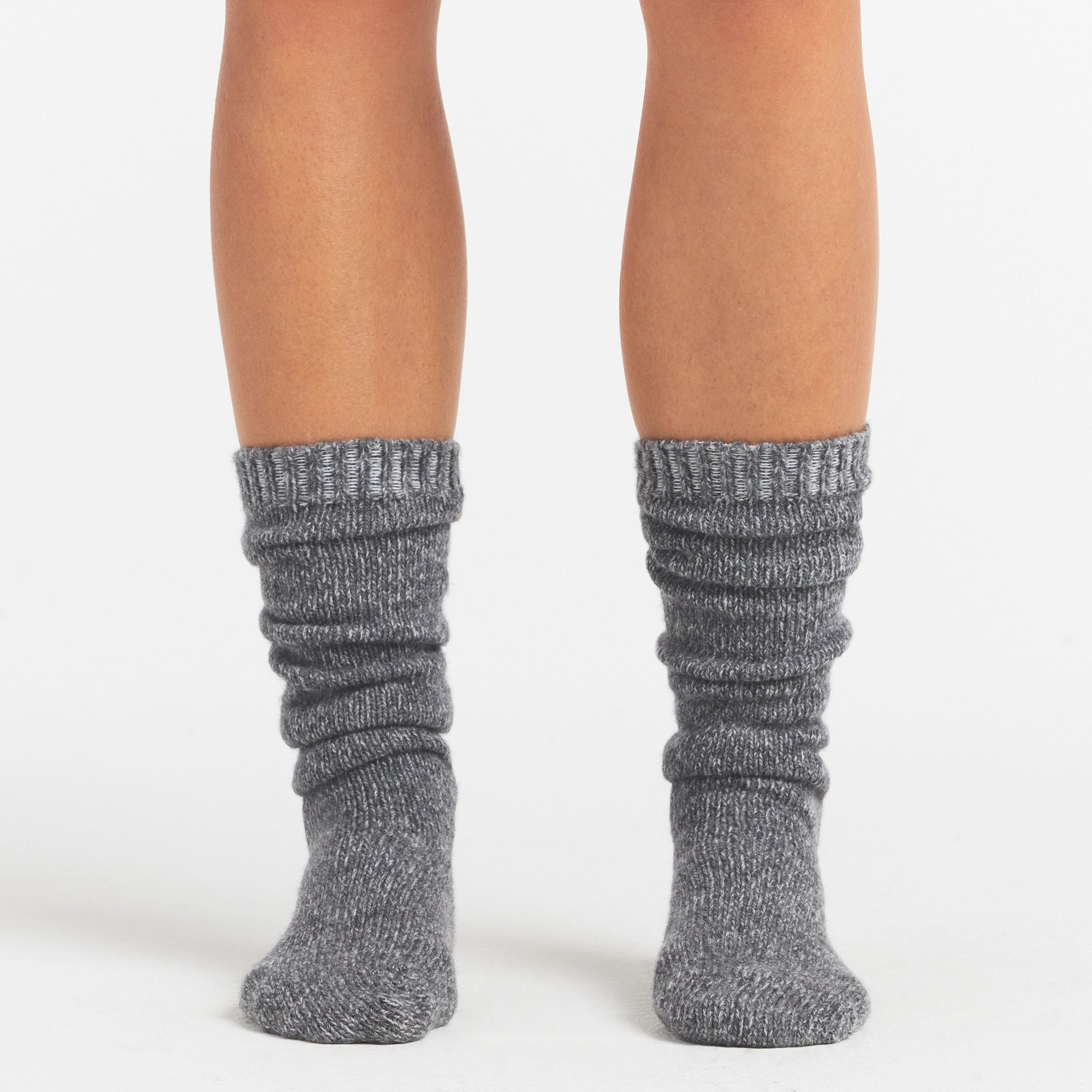 TWEED KNIT SLOUCH SOCK | DARK HEATHER GREY ON A MODEL SIDE VIEW @ | FOCUS: 0.0, 1.0, 0.9