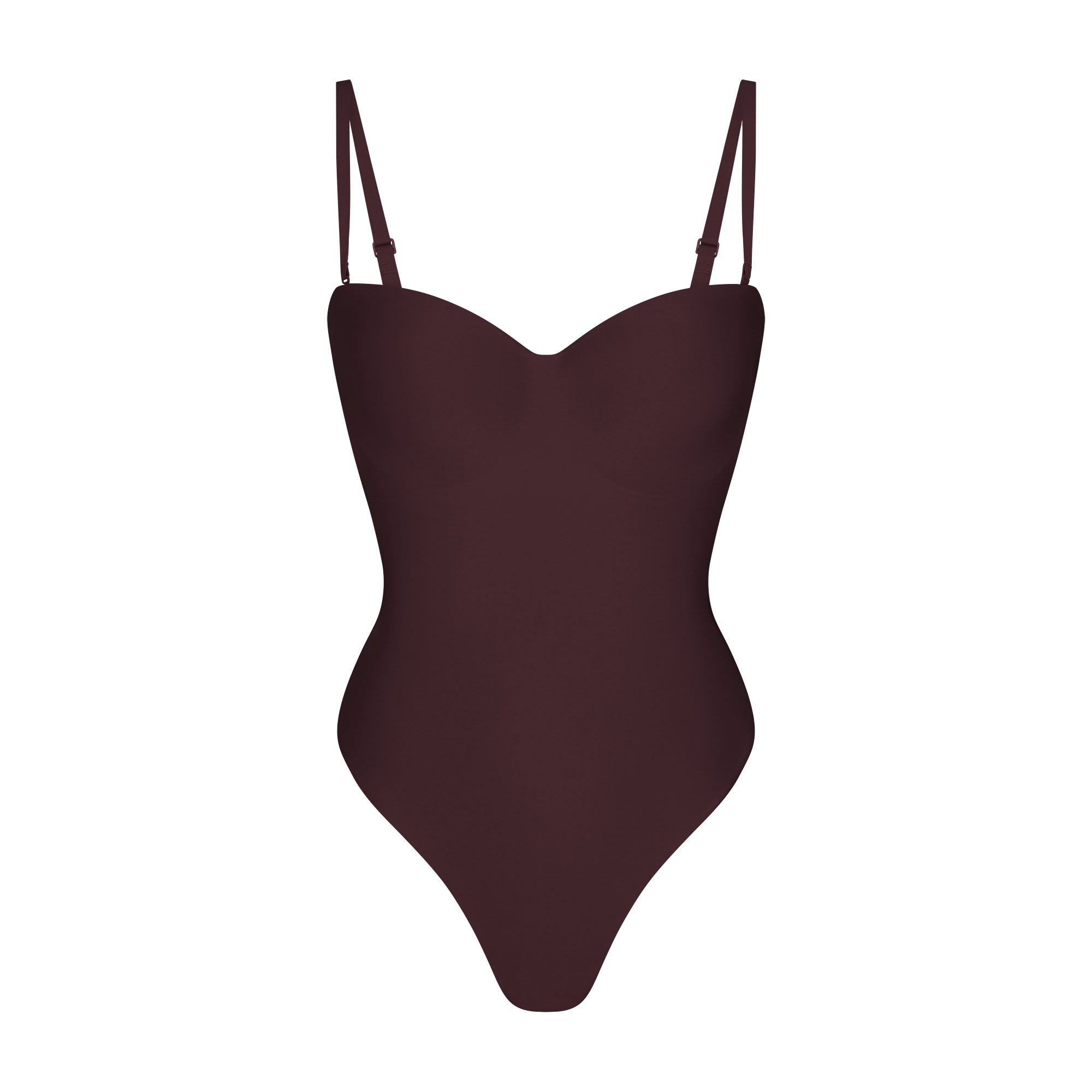 SKIMS BODY UNDERWIRE THONG BODYSUIT | CARDINAL & LAYS FLAT ON A WHITE BACKGROUND | FLT