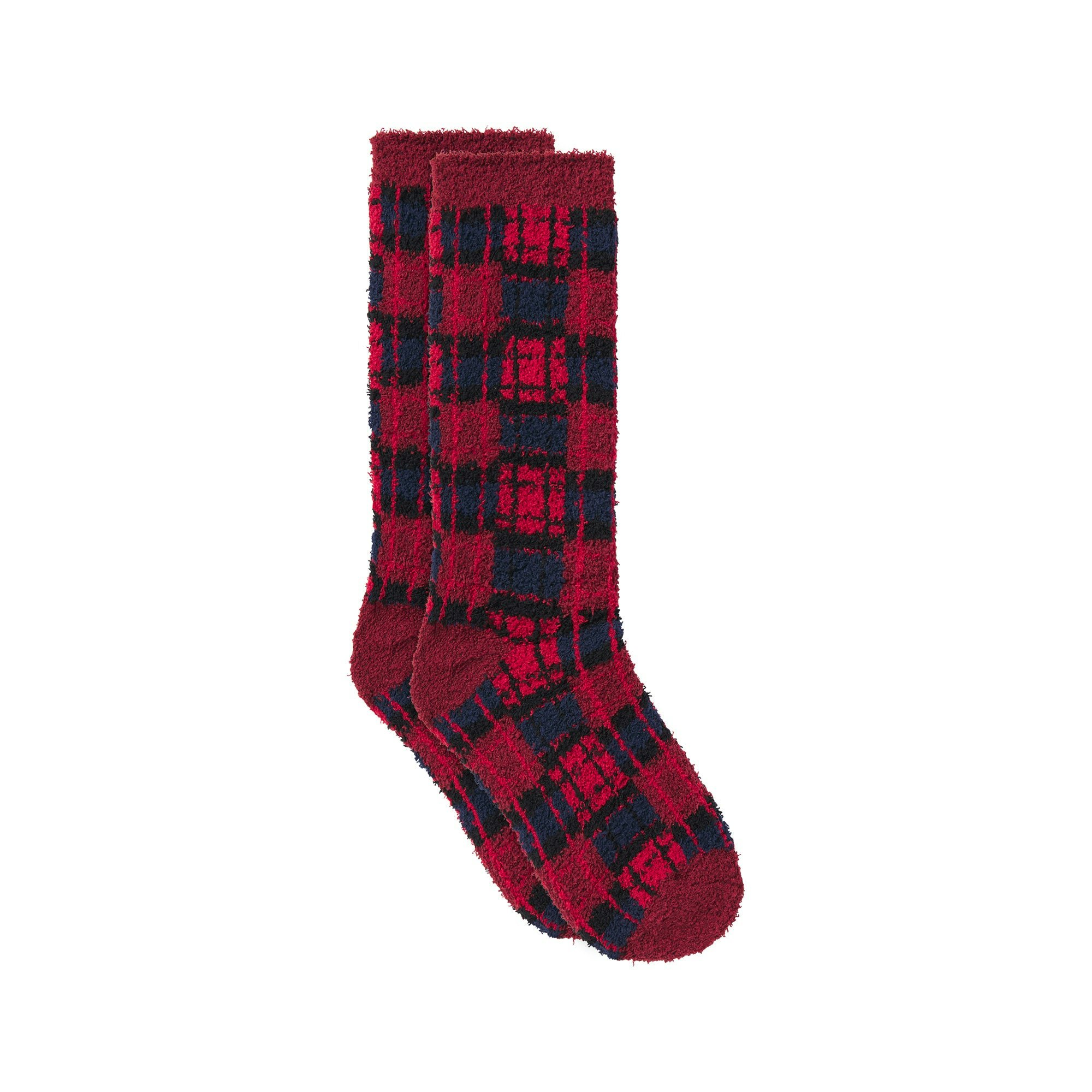 COZY KNIT SOCK | MERLOT NAVY PLAID FLAT ON A WHITE BACKGROUND | FLT