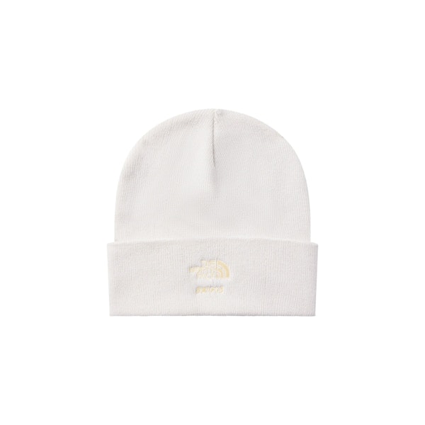 THE NORTH FACE X SKIMS BEANIE | BONE FLAT ON A WHITE BACKGROUND | FLT