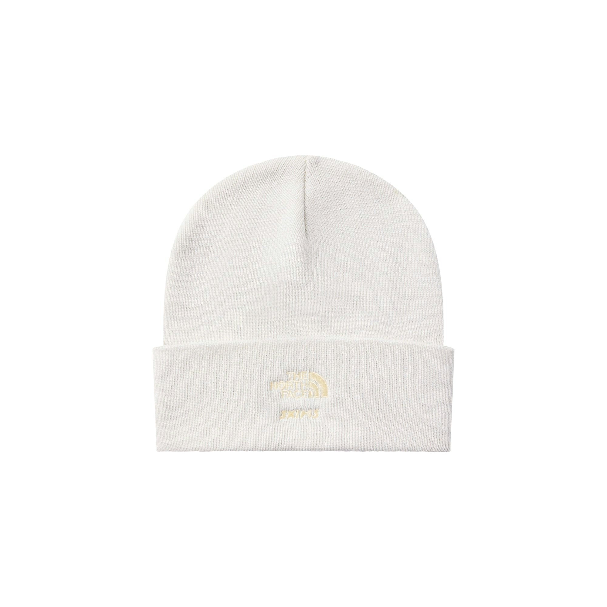 THE NORTH FACE X SKIMS BEANIE | BONE FLAT ON A WHITE BACKGROUND | FLT