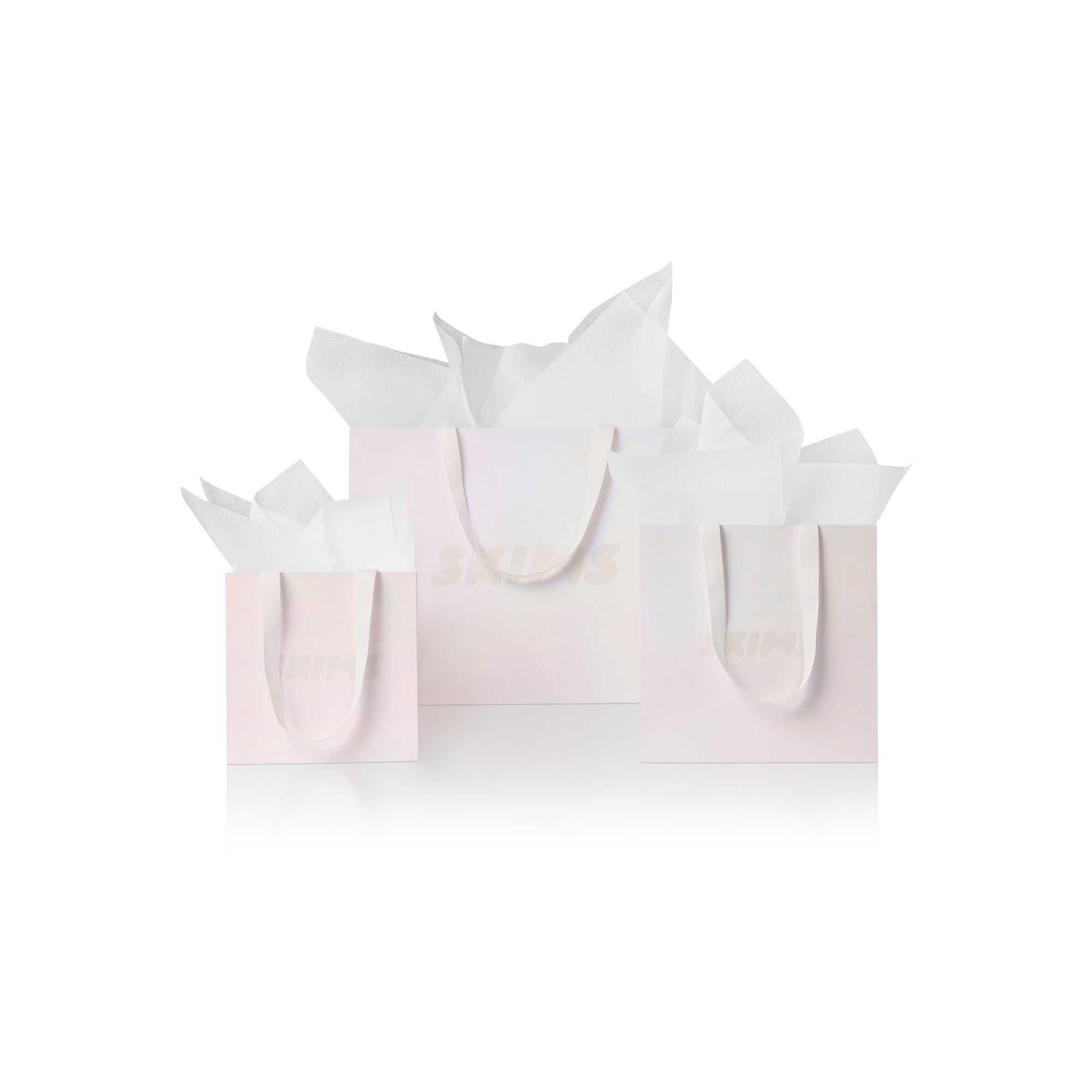 GIFT BAG | HOLOGRAPHIC SNOW LAYS FLAT ON A WHITE BACKGROUND FOCUS: 0.0, 1.0, 0.9