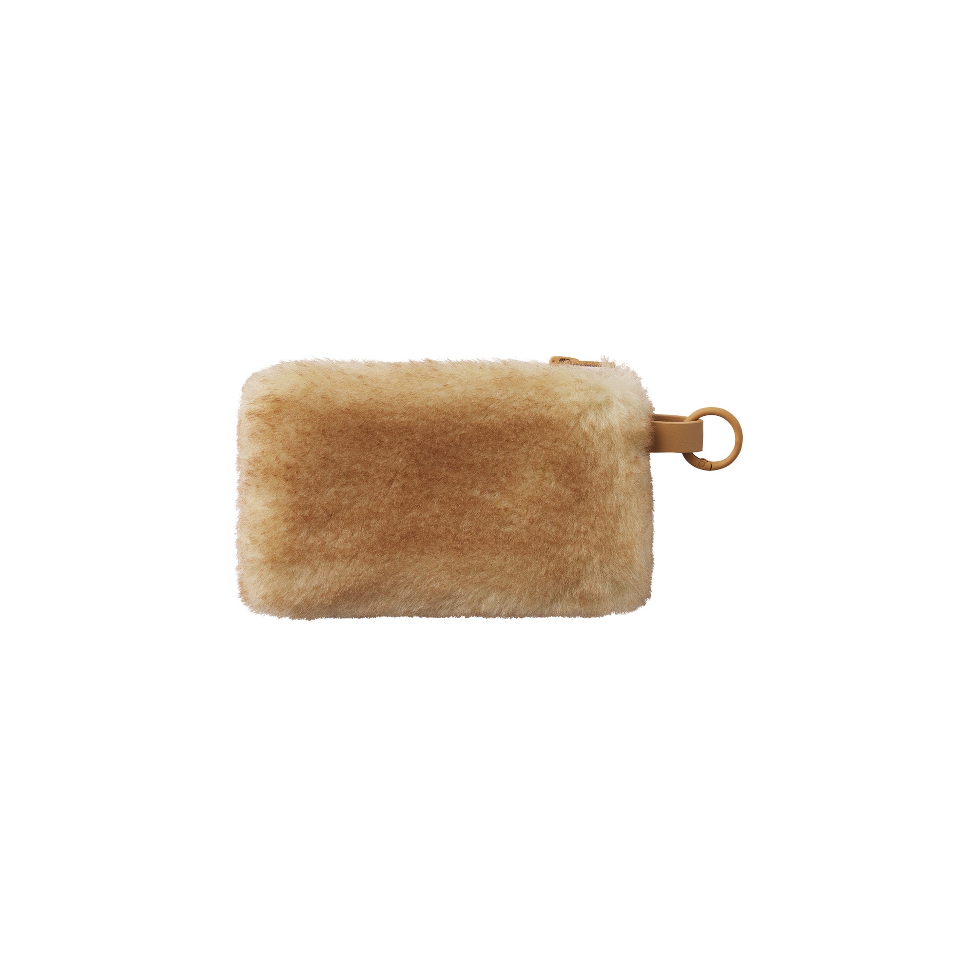 FAUX FUR SMALL POUCH KEYCHAIN | TOASTED LATTE  FLAT ON A WHITE BACKGROUND | FLT