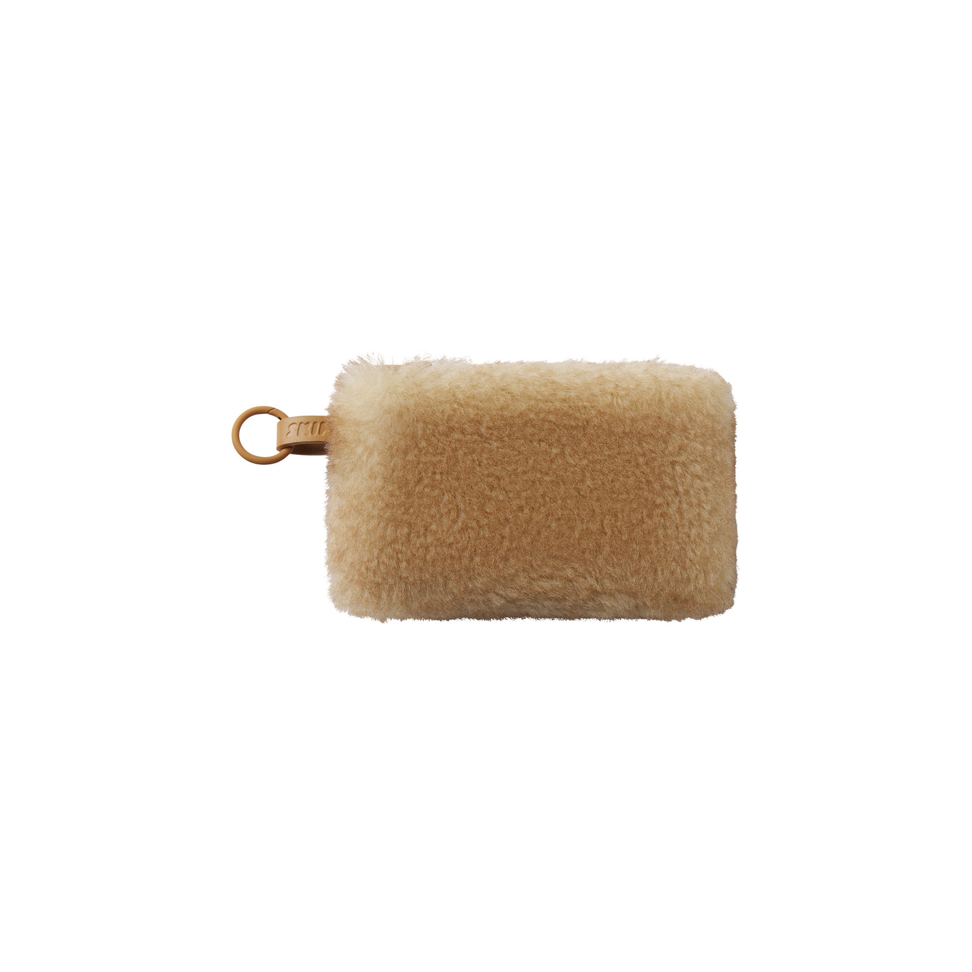 FAUX FUR SMALL POUCH KEYCHAIN | TOASTED LATTE  FLAT ON A WHITE BACKGROUND | FLT