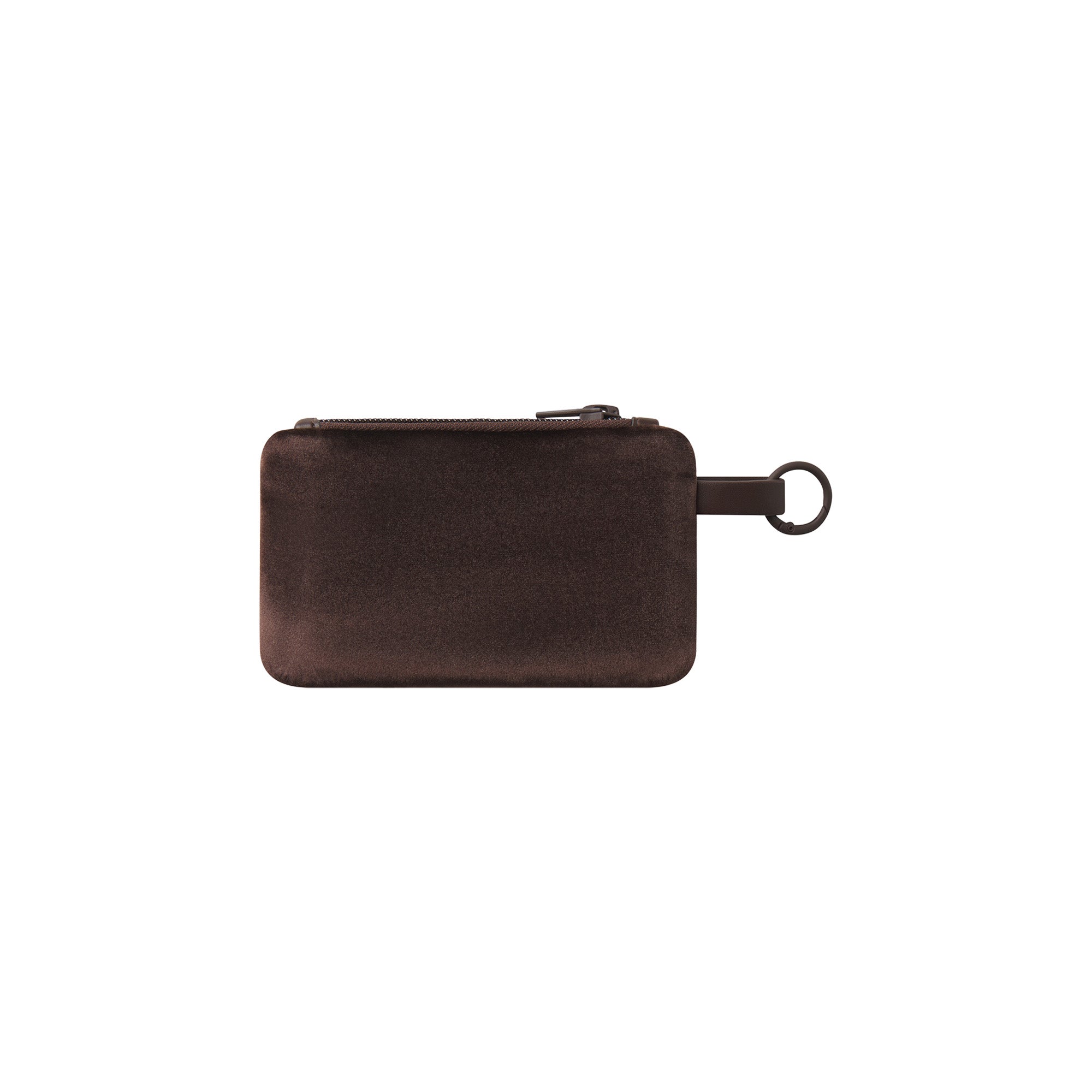 VELOUR SMALL POUCH KEYCHAIN | ESPRESSO FLAT ON A WHITE BACKGROUND | FLT