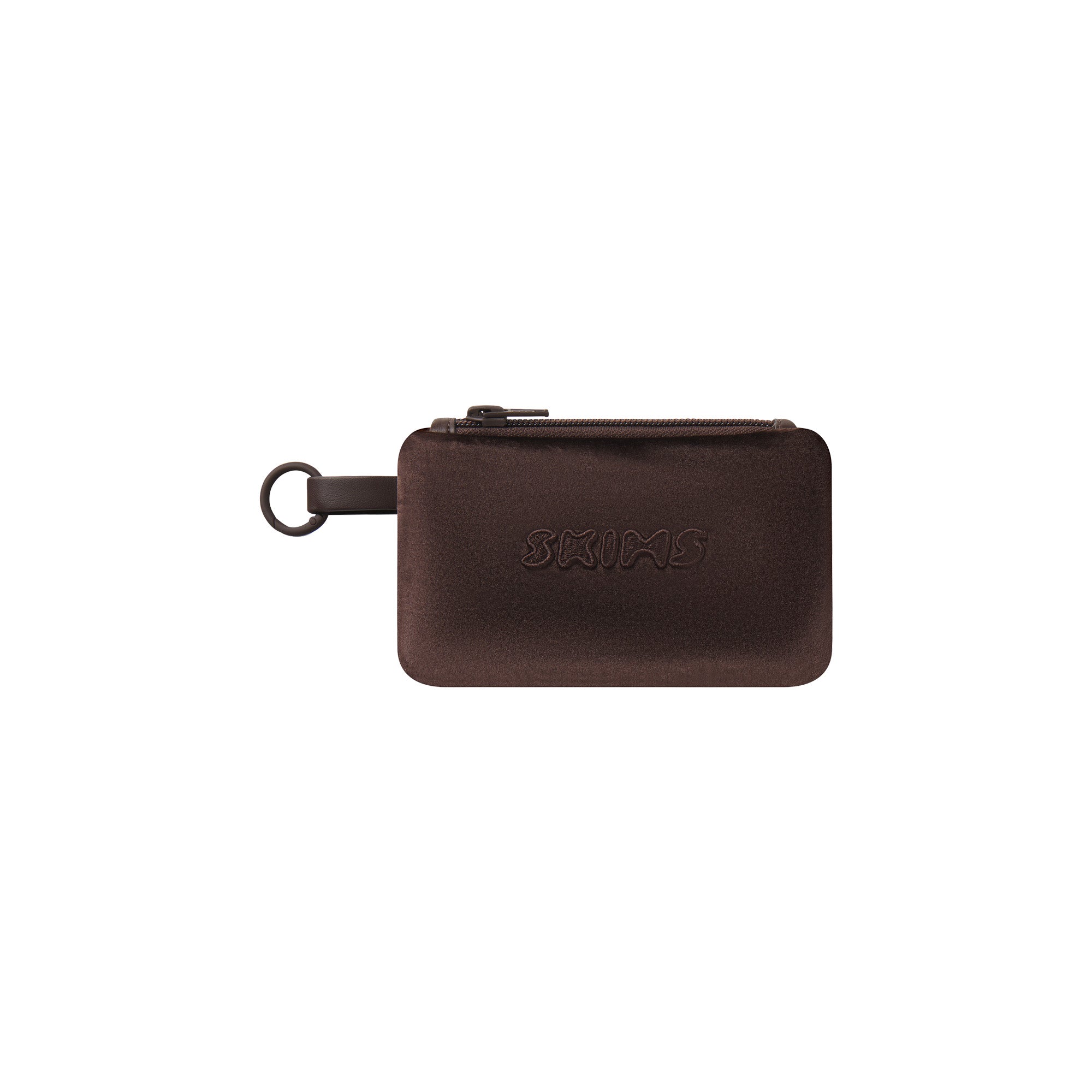 VELOUR SMALL POUCH KEYCHAIN | ESPRESSO FLAT ON A WHITE BACKGROUND | FLT