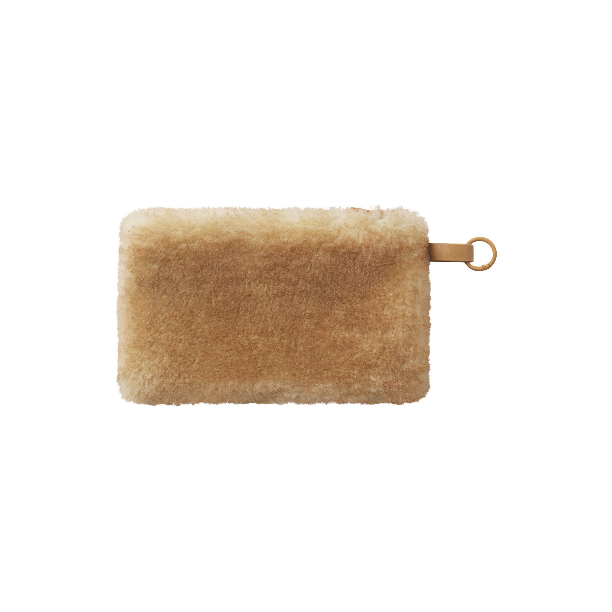 FAUX FUR MEDIUM POUCH KEYCHAIN | TOASTED LATTE & LAYS FLAT ON A WHITE BACKGROUND | FLT