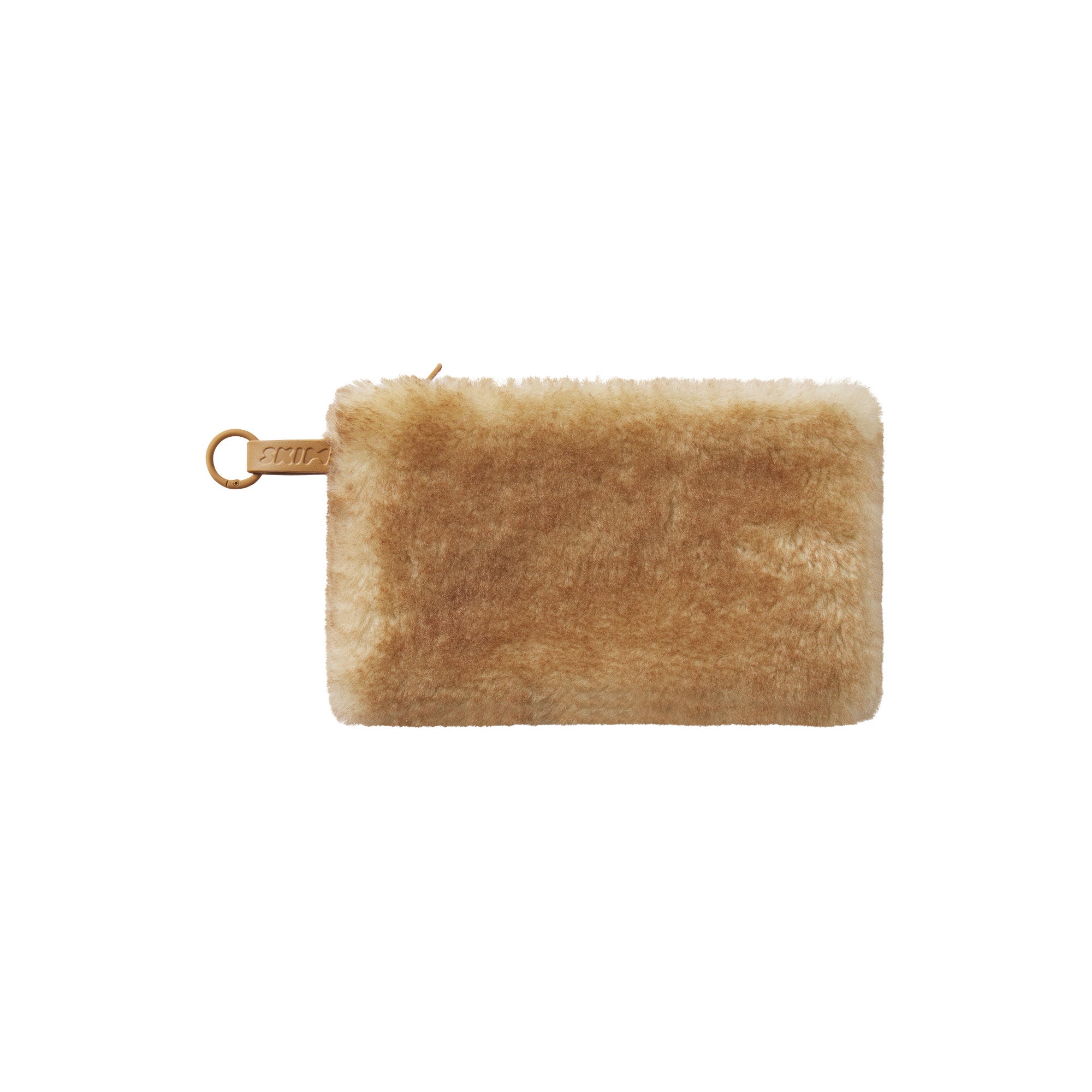 FAUX FUR MEDIUM POUCH KEYCHAIN | TOASTED LATTE & LAYS FLAT ON A WHITE BACKGROUND | FLT