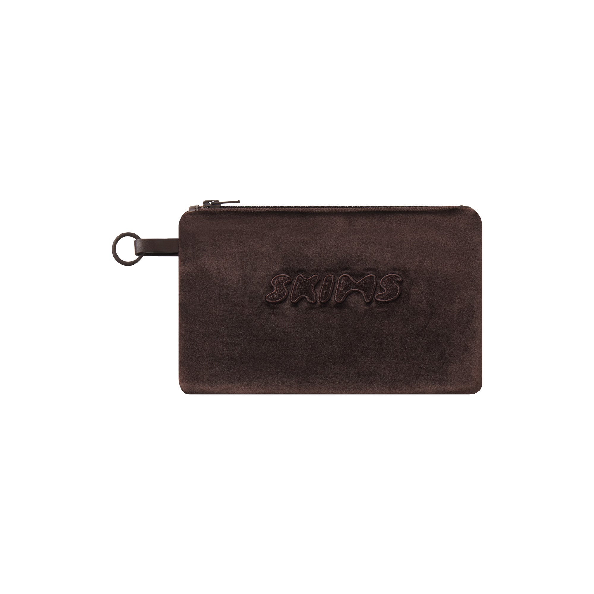 VELOUR MEDIUM POUCH KEYCHAIN | ESPRESSO & LAYS FLAT ON A WHITE BACKGROUND | FLT