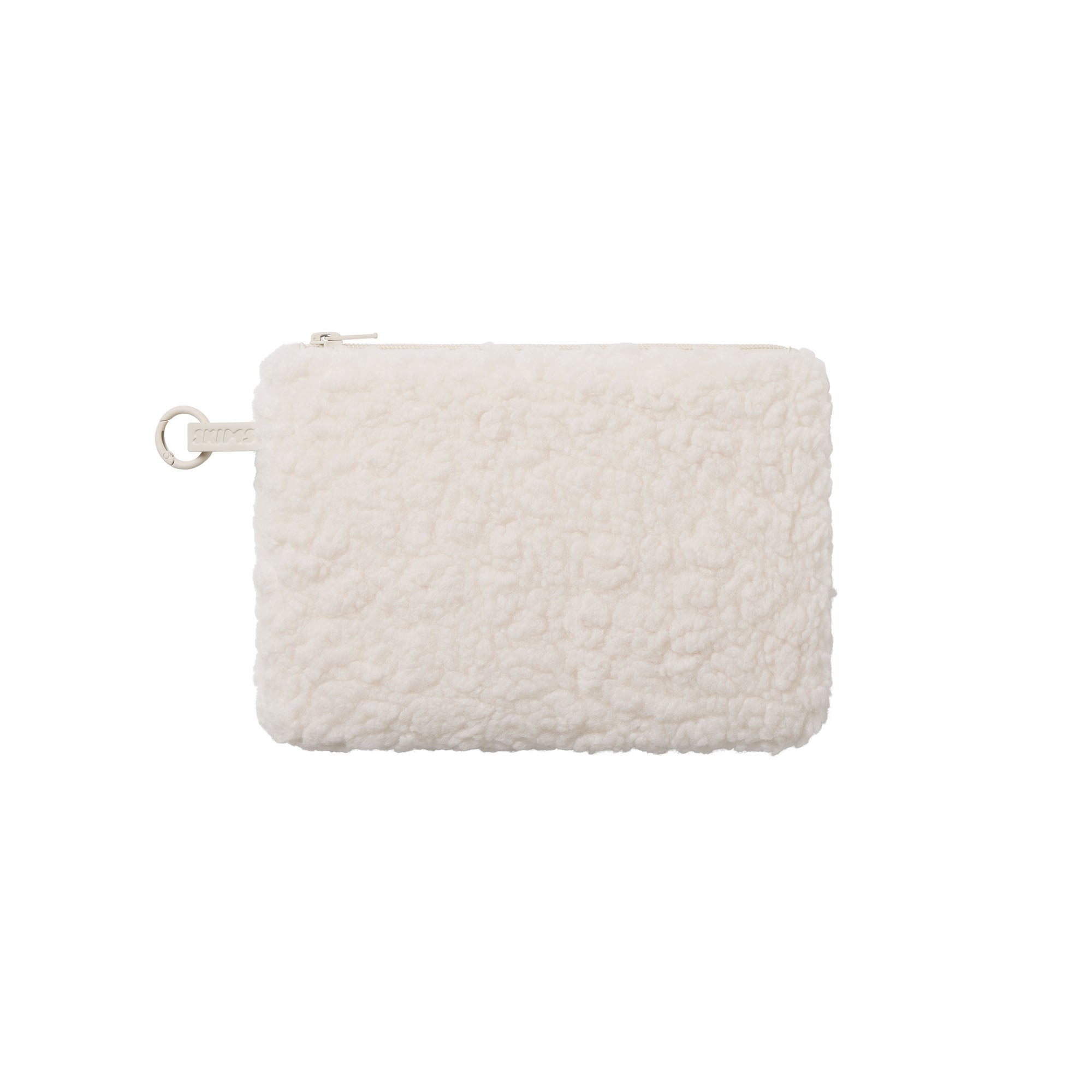 CURLY FAUX SHEARLING MEDIUM POUCH KEYCHAIN | IVORY & LAYS FLAT ON A WHITE BACKGROUND | FLT