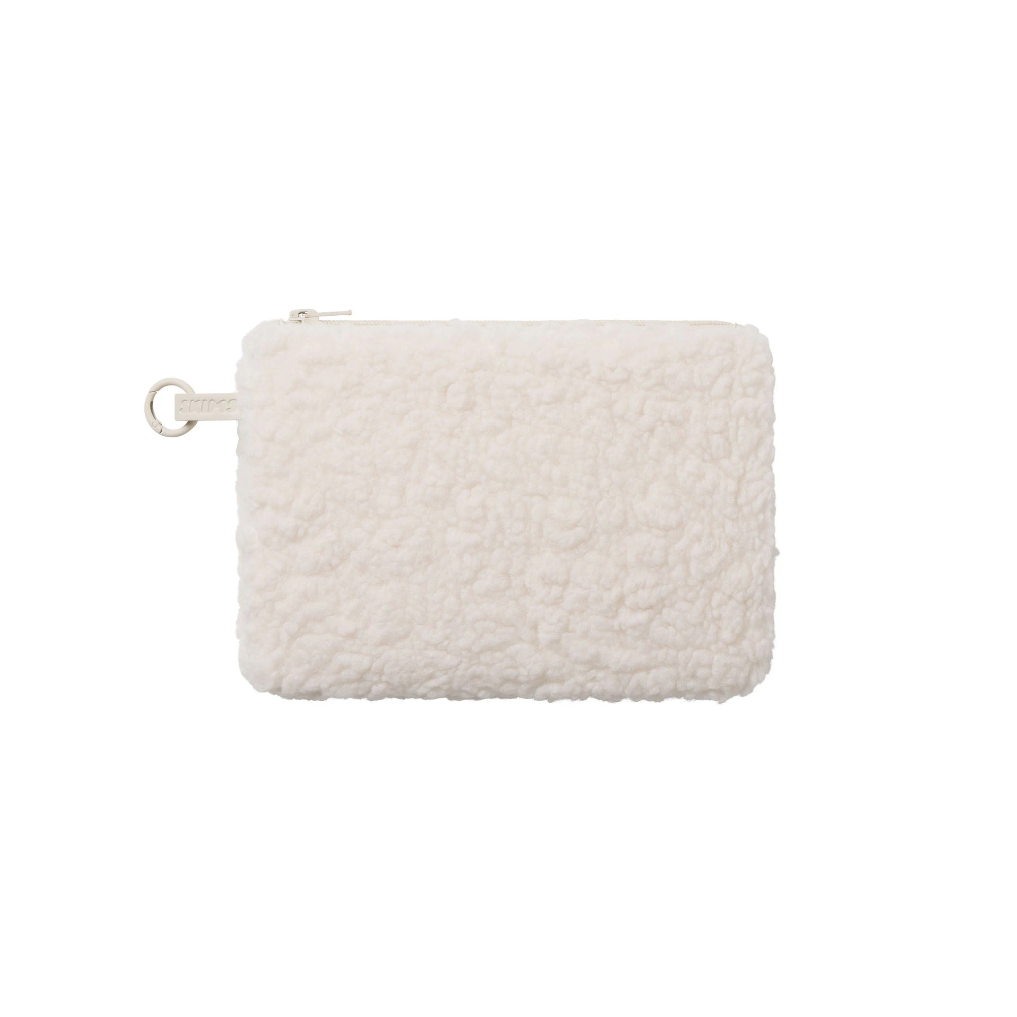 CURLY FAUX SHEARLING MEDIUM POUCH KEYCHAIN | IVORY & LAYS FLAT ON A WHITE BACKGROUND | FLT