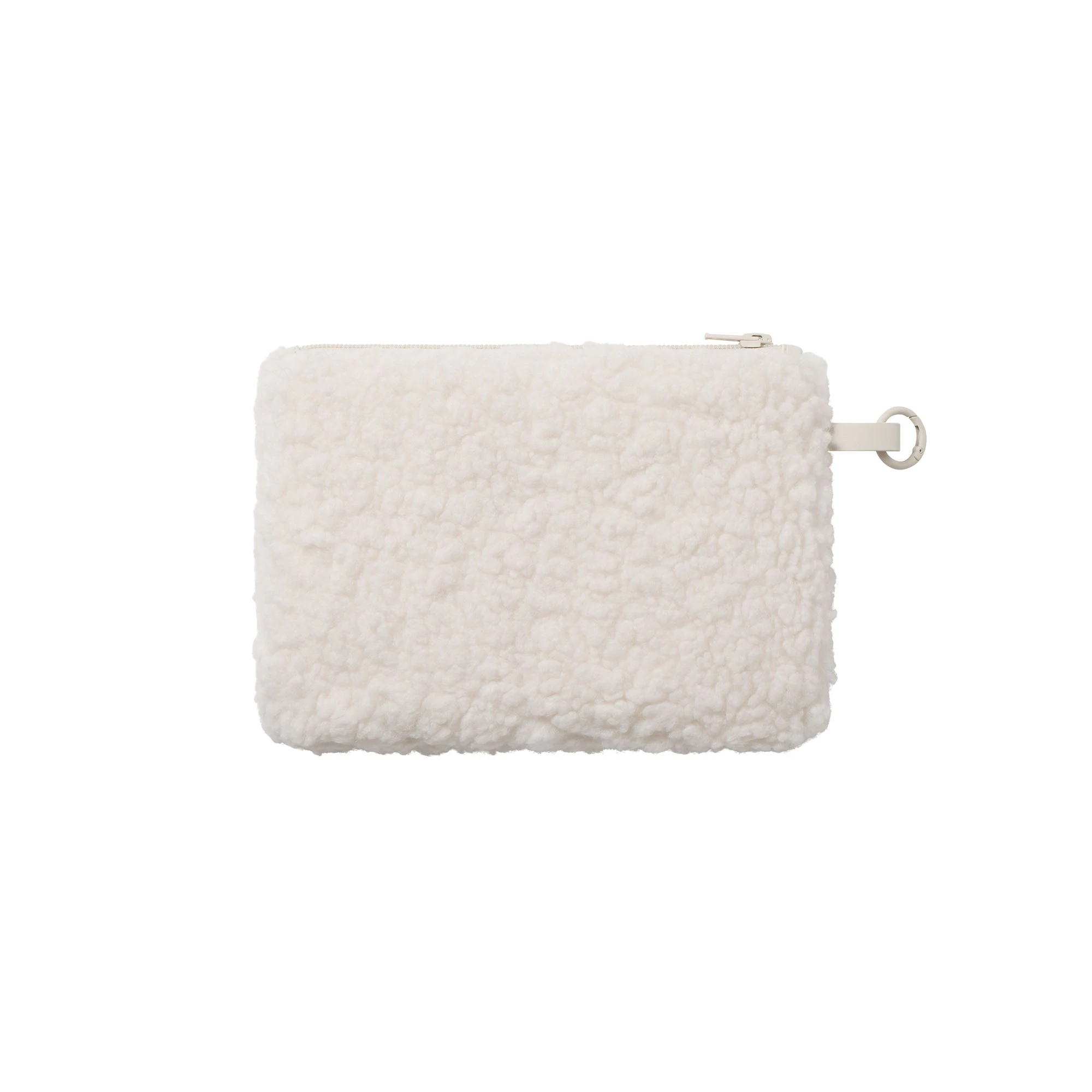 CURLY FAUX SHEARLING MEDIUM POUCH KEYCHAIN | IVORY & LAYS FLAT ON A WHITE BACKGROUND | FLT