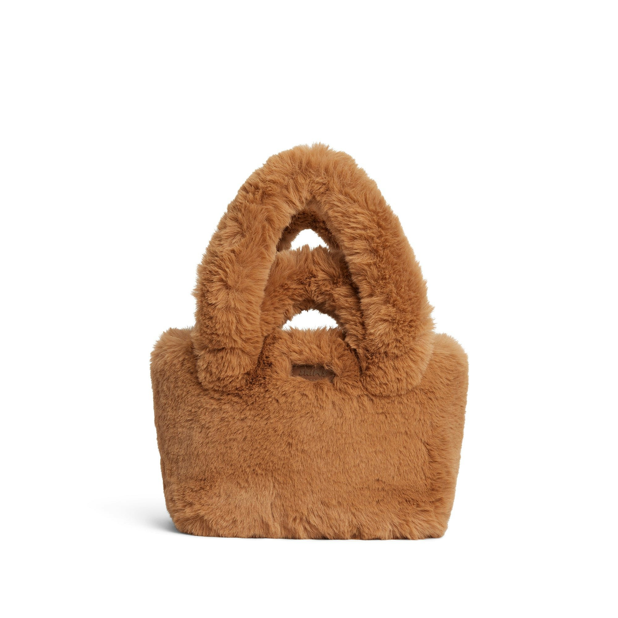 FAUX FUR MINI TOTE | CAMEL FLAT ON A WHITE BACKGROUND | FLT