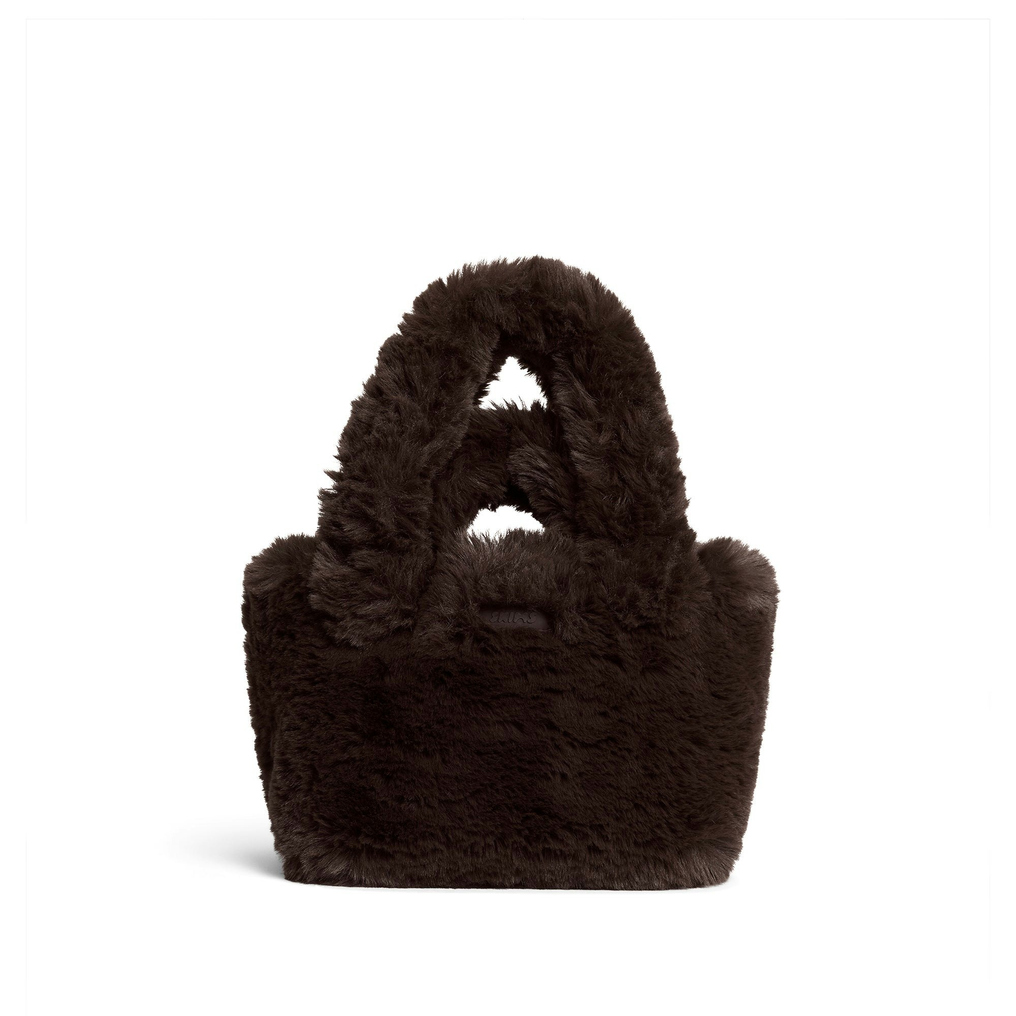 FAUX FUR MINI TOTE | ESPRESSO FLAT ON A WHITE BACKGROUND | FLT