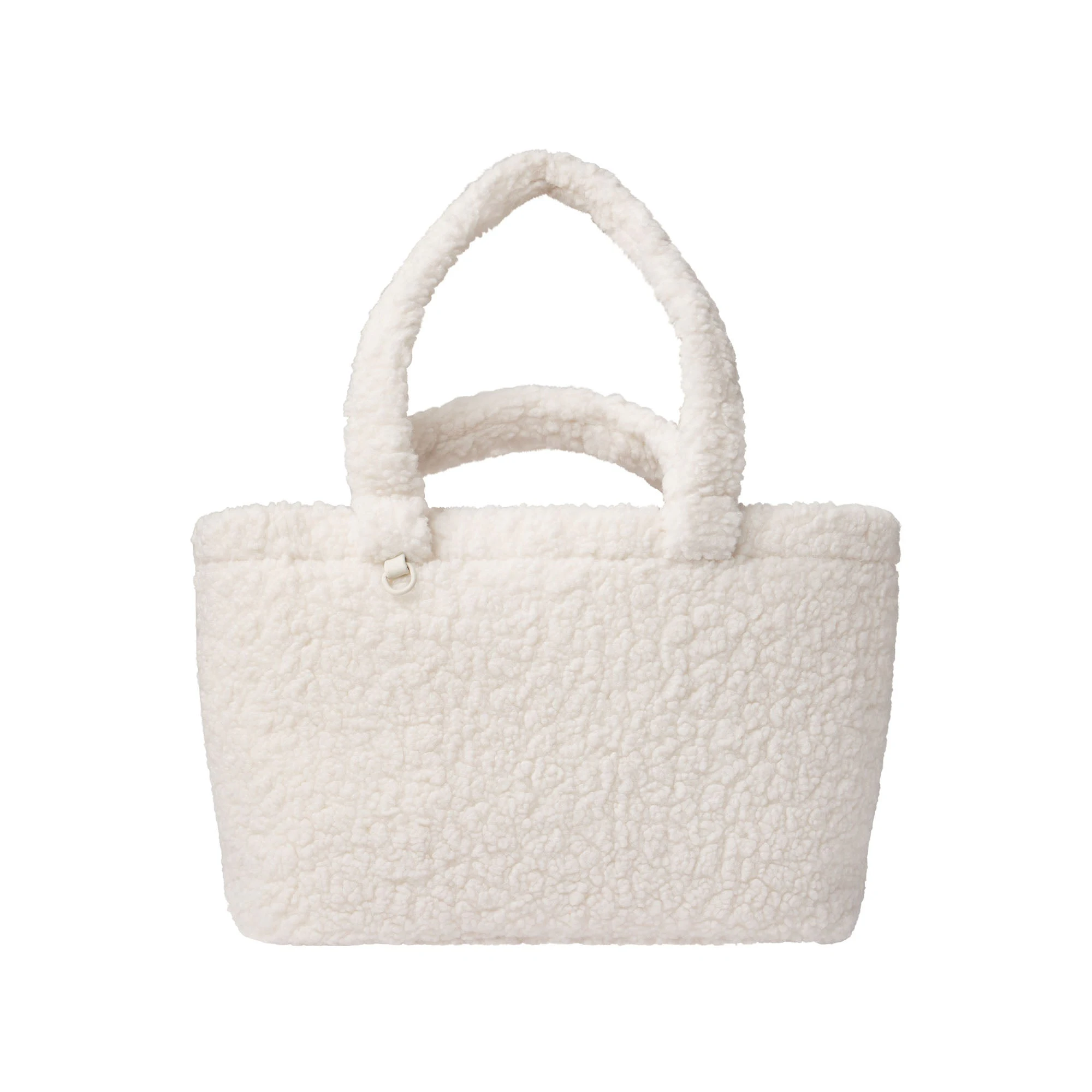 FAUX SHEARLING LARGE TOTE | IVORY & LAYS FLAT ON A WHITE BACKGROUND | FLT