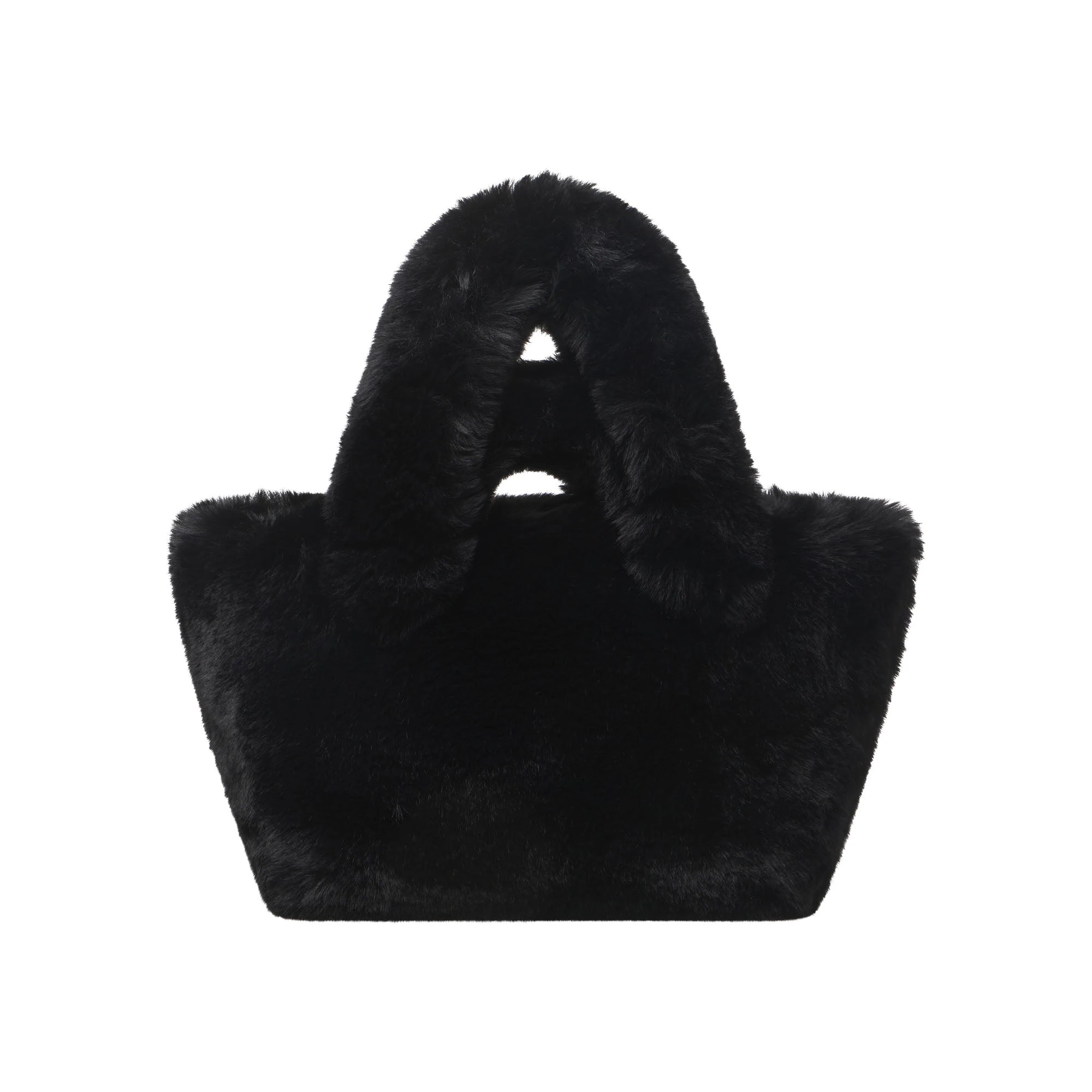 FAUX FUR SMALL TOTE | ONYX & LAYS FLAT ON A WHITE BACKGROUND | FLT