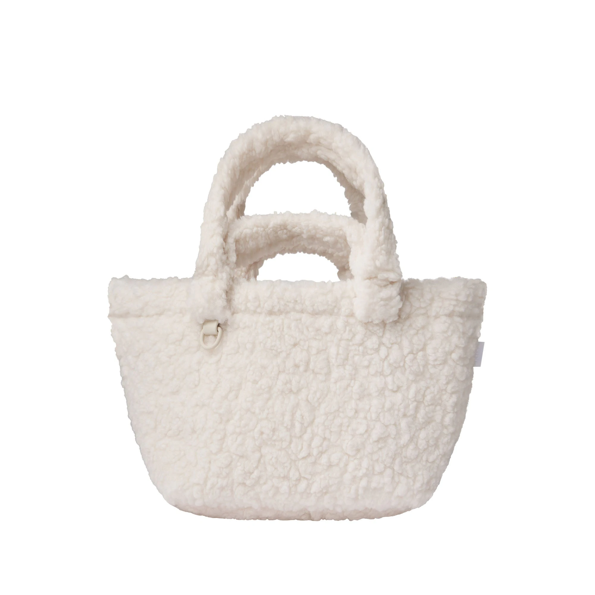 FAUX SHEARLING SMALL TOTE | IVORY & LAYS FLAT ON A WHITE BACKGROUND | FLT