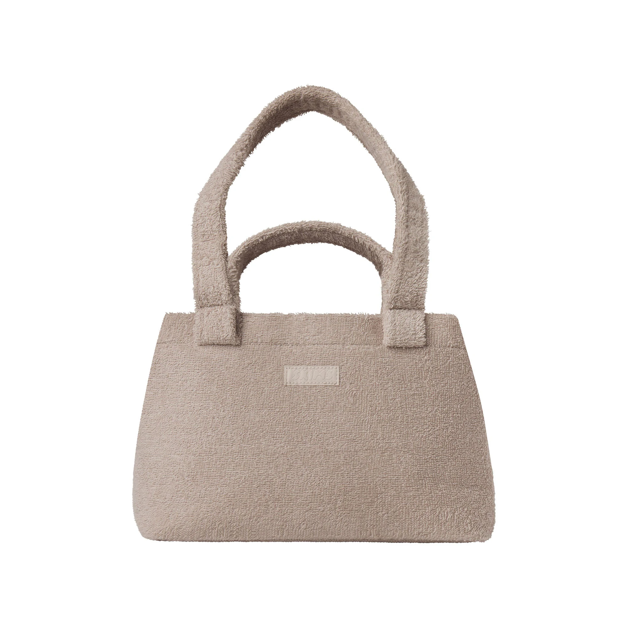TERRY COVER UPS MINI BEACH TOTE | STONE FLAT ON A WHITE BACKGROUND