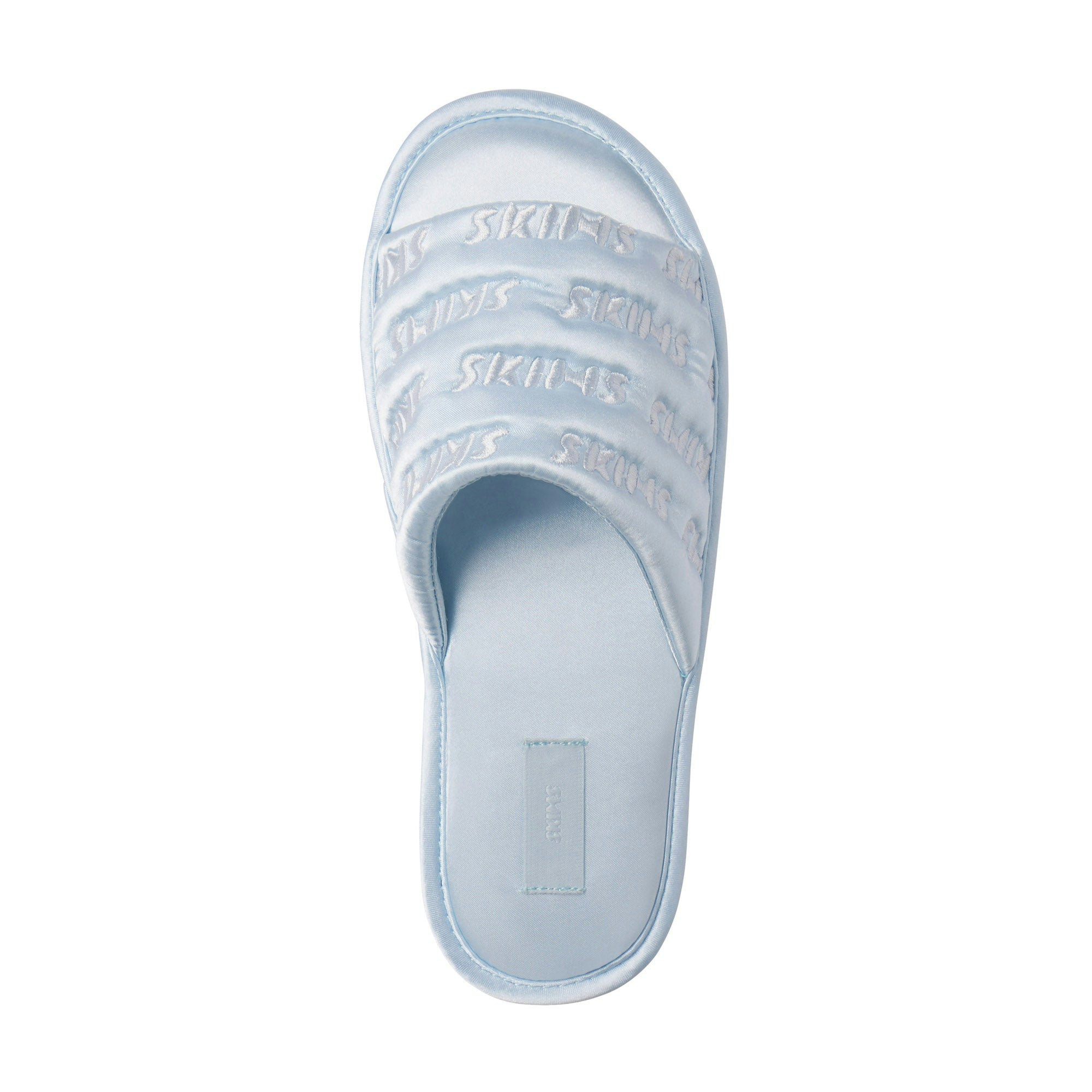 SATIN SLIPPER | CELESTE FLAT ON A WHITE BACKGROUND | FLT ADDITIONAL FABRIC DETAILS