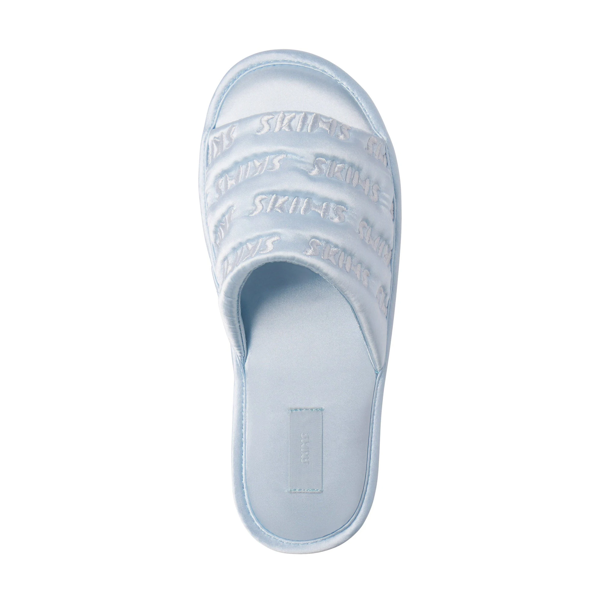 SATIN SLIPPER | CELESTE FLAT ON A WHITE BACKGROUND | FLT ADDITIONAL FABRIC DETAILS