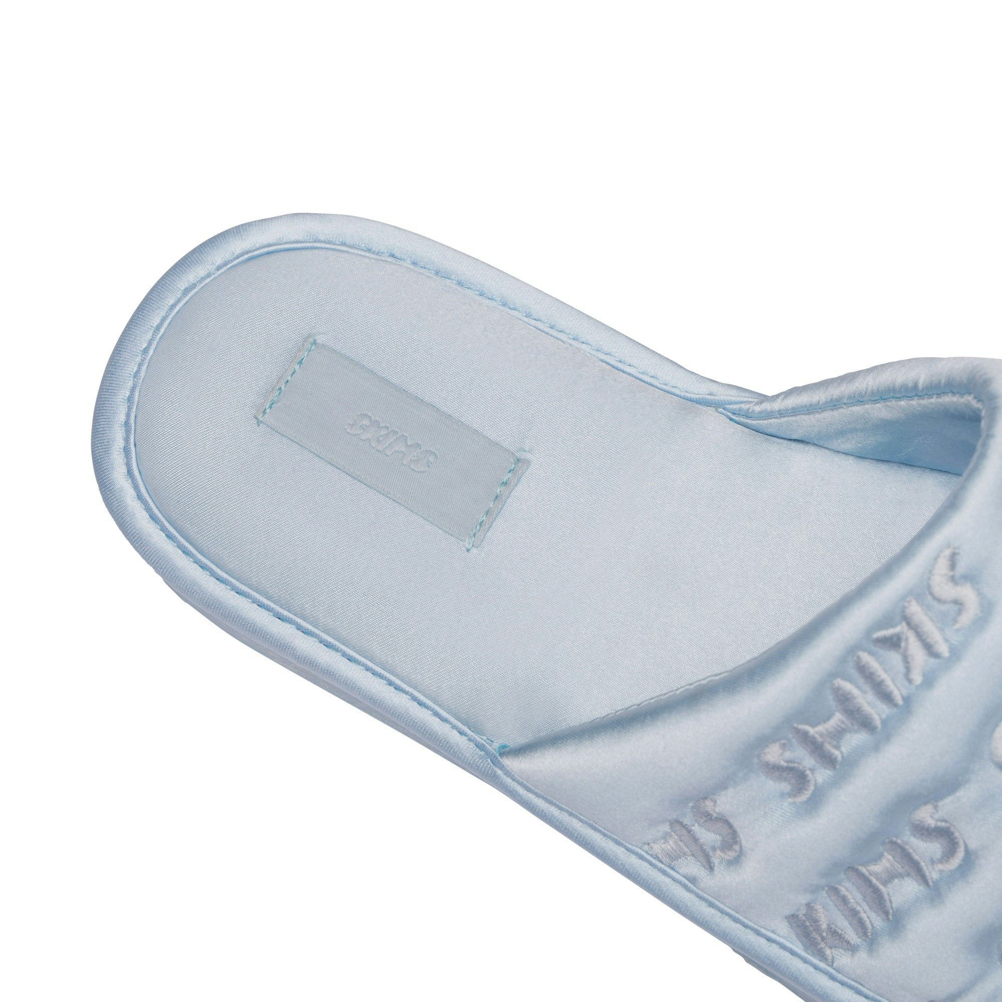 SATIN SLIPPER | CELESTE ON A MODEL FRONT VIEW