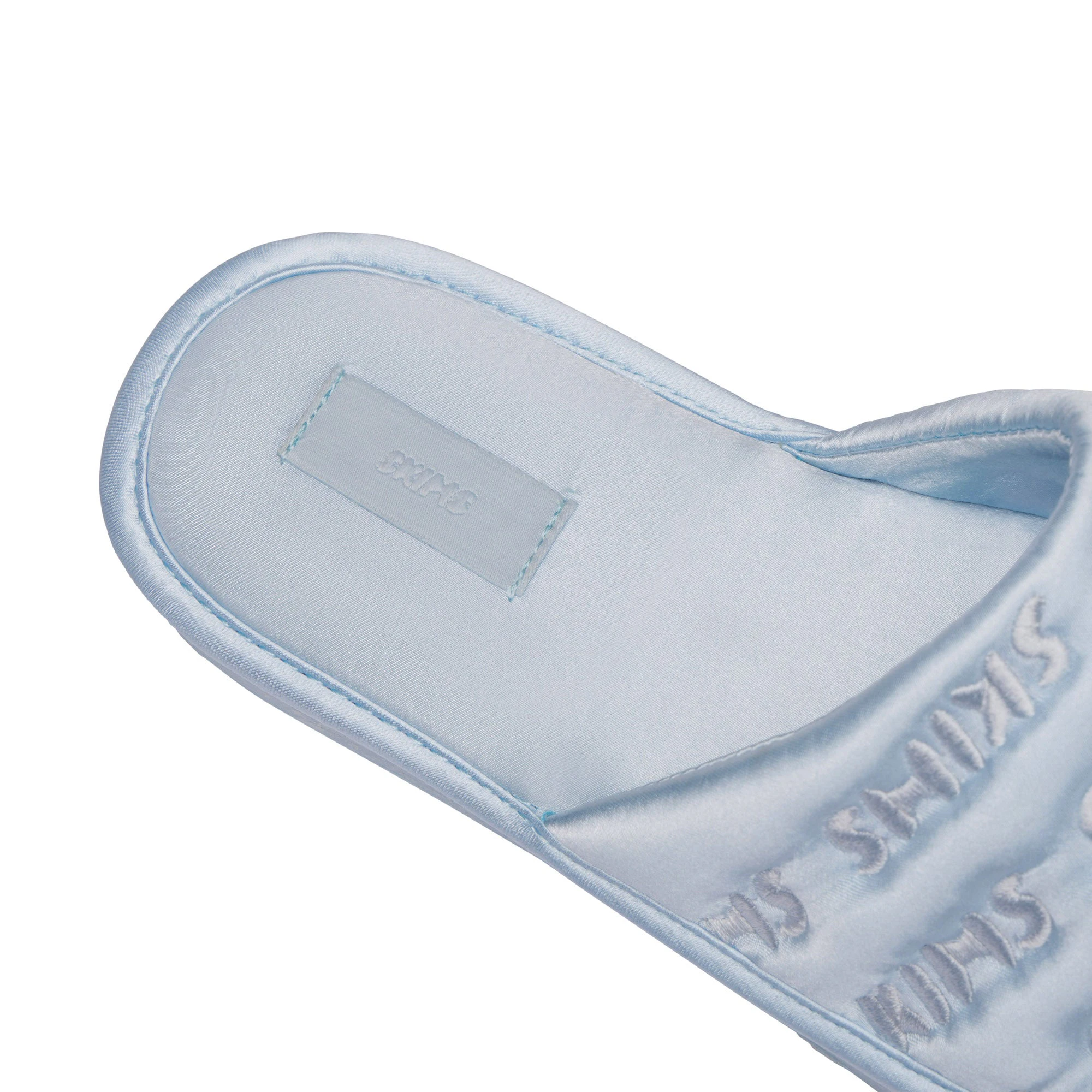 SATIN SLIPPER | CELESTE ON A MODEL FRONT VIEW