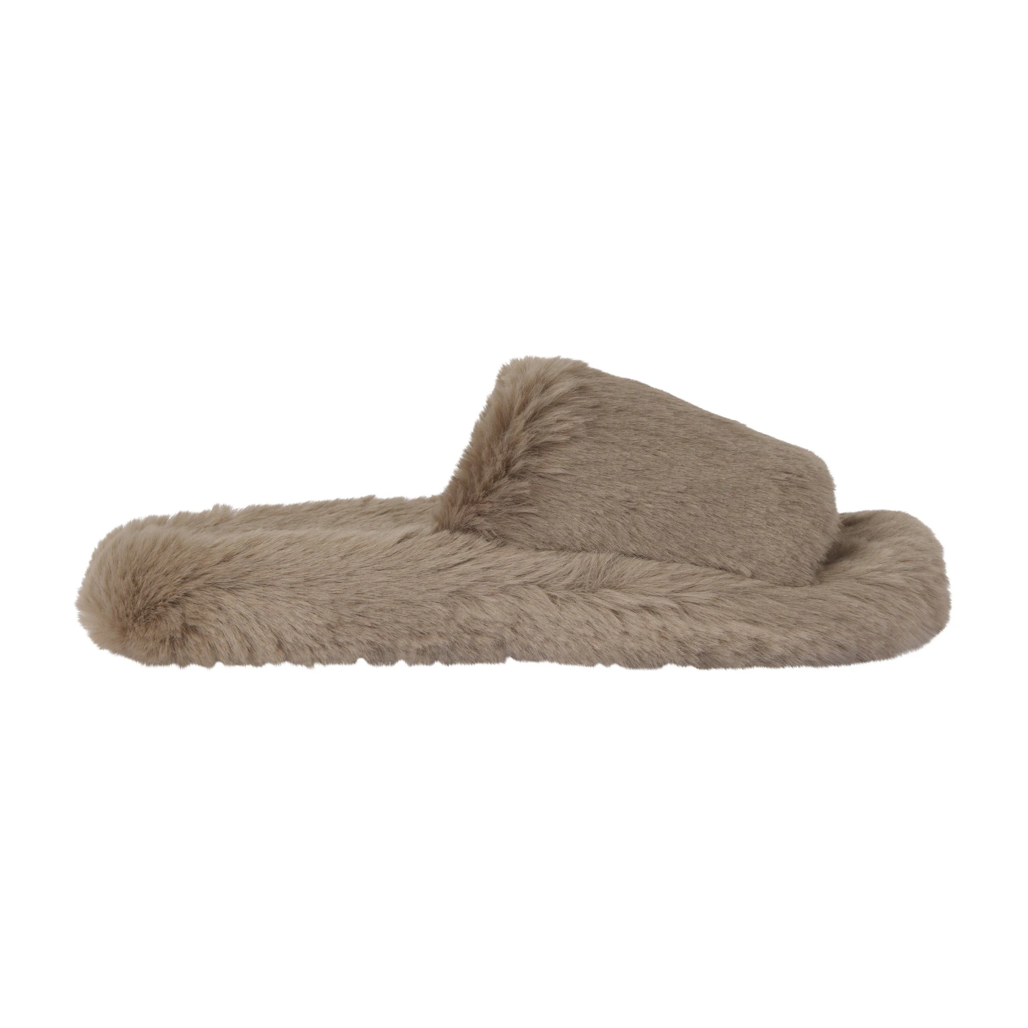 GETTING READY ACCESSORIES PLUSH SLIPPER | TRUFFLE FLAT ON A WHITE BACKGROUND | FLT