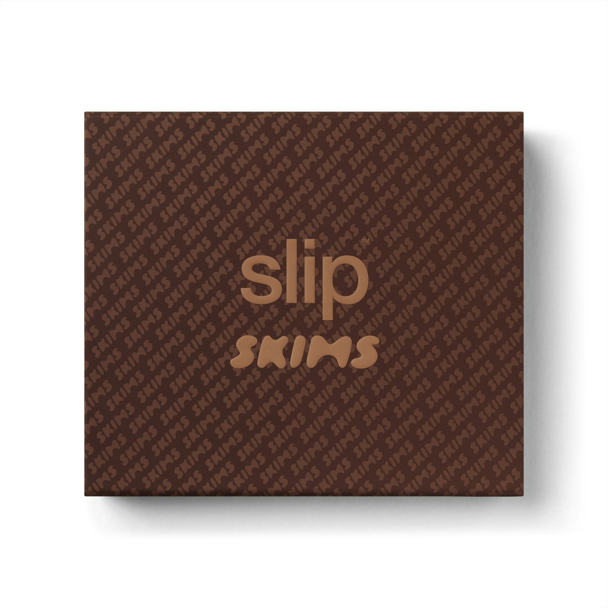 SLIP X SKIMS PURE SILK SIGNATURE GIFT SET | COCOA FLAT ON A WHITE BACKGROUND | FLT