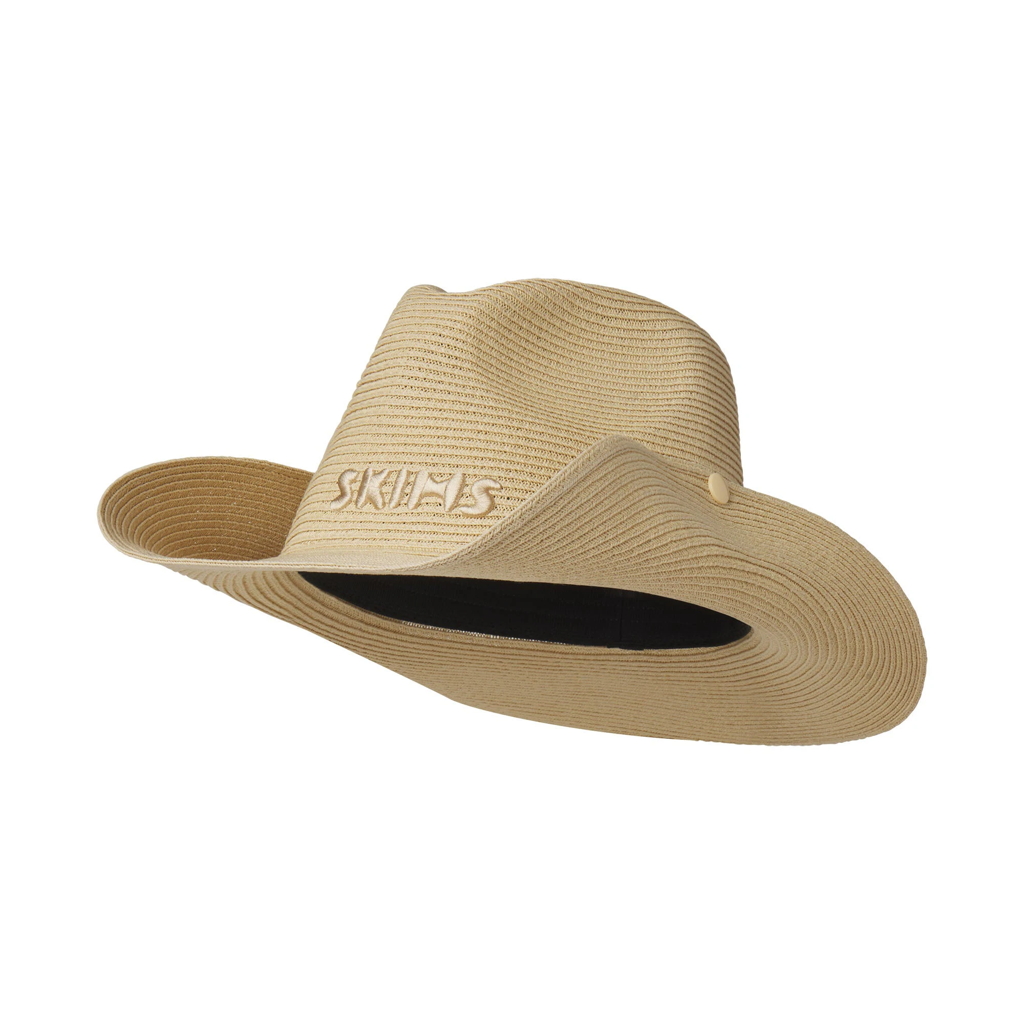 WOVEN SIDE SNAP HAT | NATURAL RAFFIA & LAYS FLAT ON A WHITE BACKGROUND | FLT