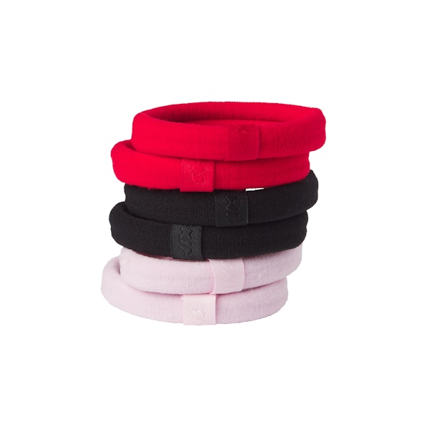KNIT HAIR TIES 6-PACK | CHERRY BLOSSOM CAYENNE MULTI FLAT ON A WHITE BACKGROUND | FLT