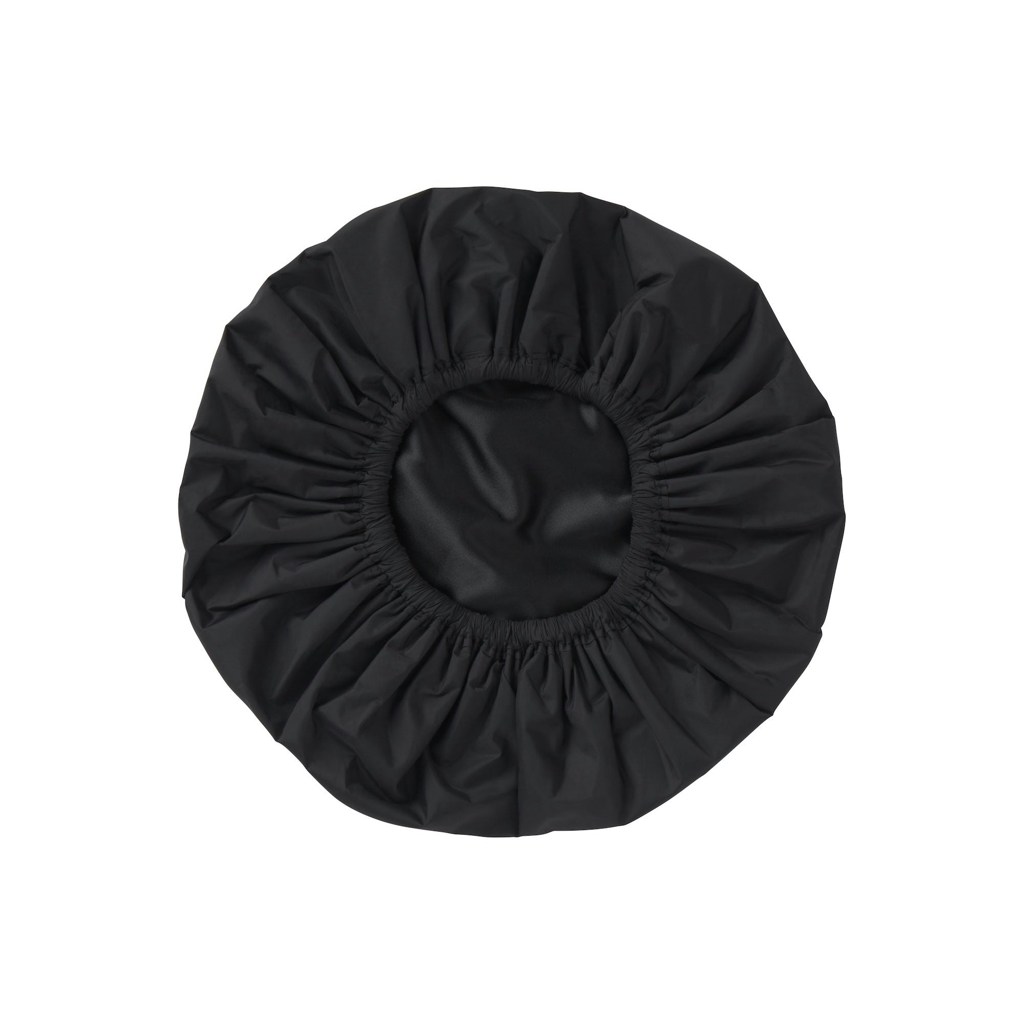 GETTING READY ACCESSORIES SATIN LINED SHOWER CAP | ONYX FLAT ON A WHITE BACKGROUND
