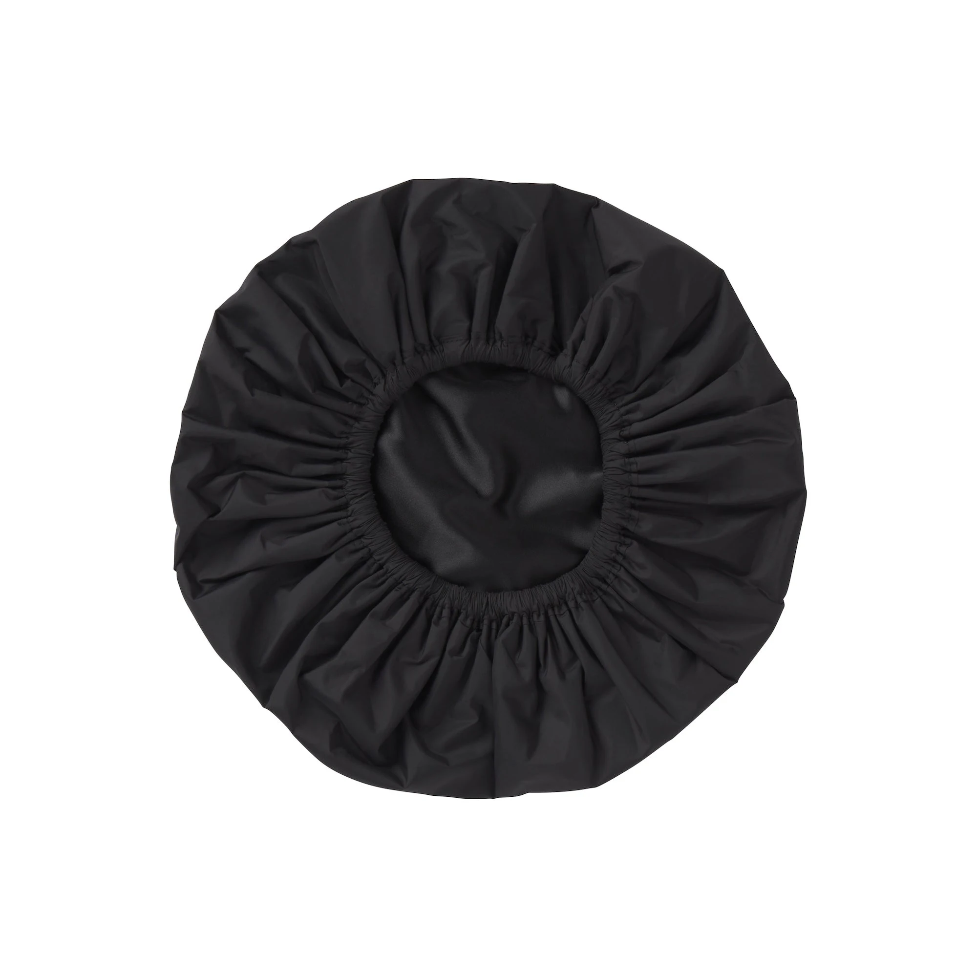 GETTING READY ACCESSORIES SATIN LINED SHOWER CAP | ONYX FLAT ON A WHITE BACKGROUND