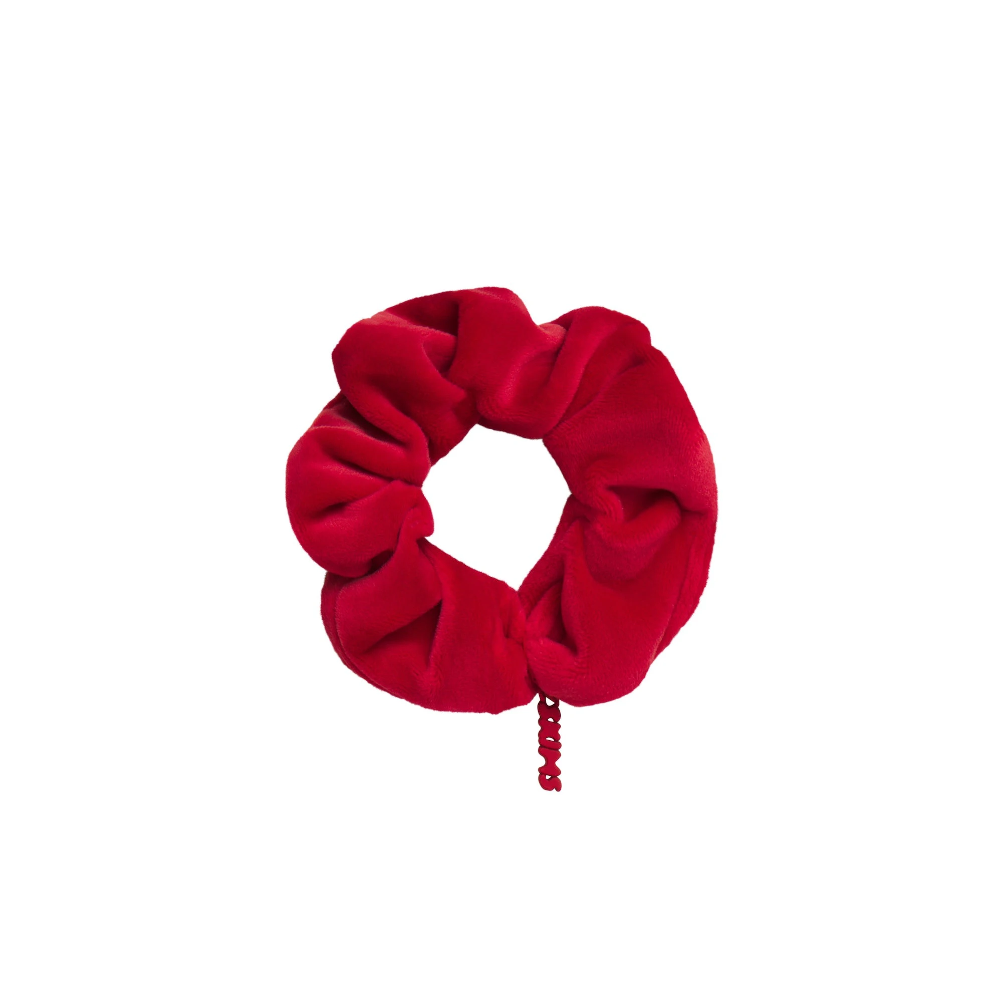 GETTING READY ACCESSORIES SATIN AND VELOUR SCRUNCHIE 2-PACK | CRANBERRY ON A MODEL FRONT VIEW