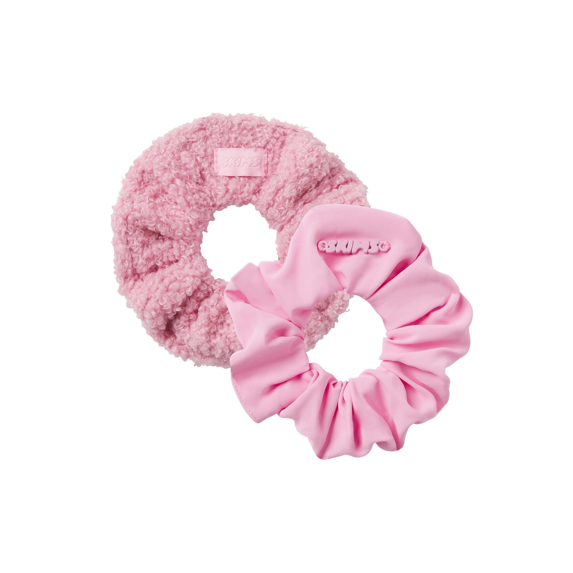 GETTING READY ACCESSORIES TEDDY AND NYLON SCRUNCHIE 2 PACK BUBBLE GUM ADDITIONAL FABRIC DETAILS