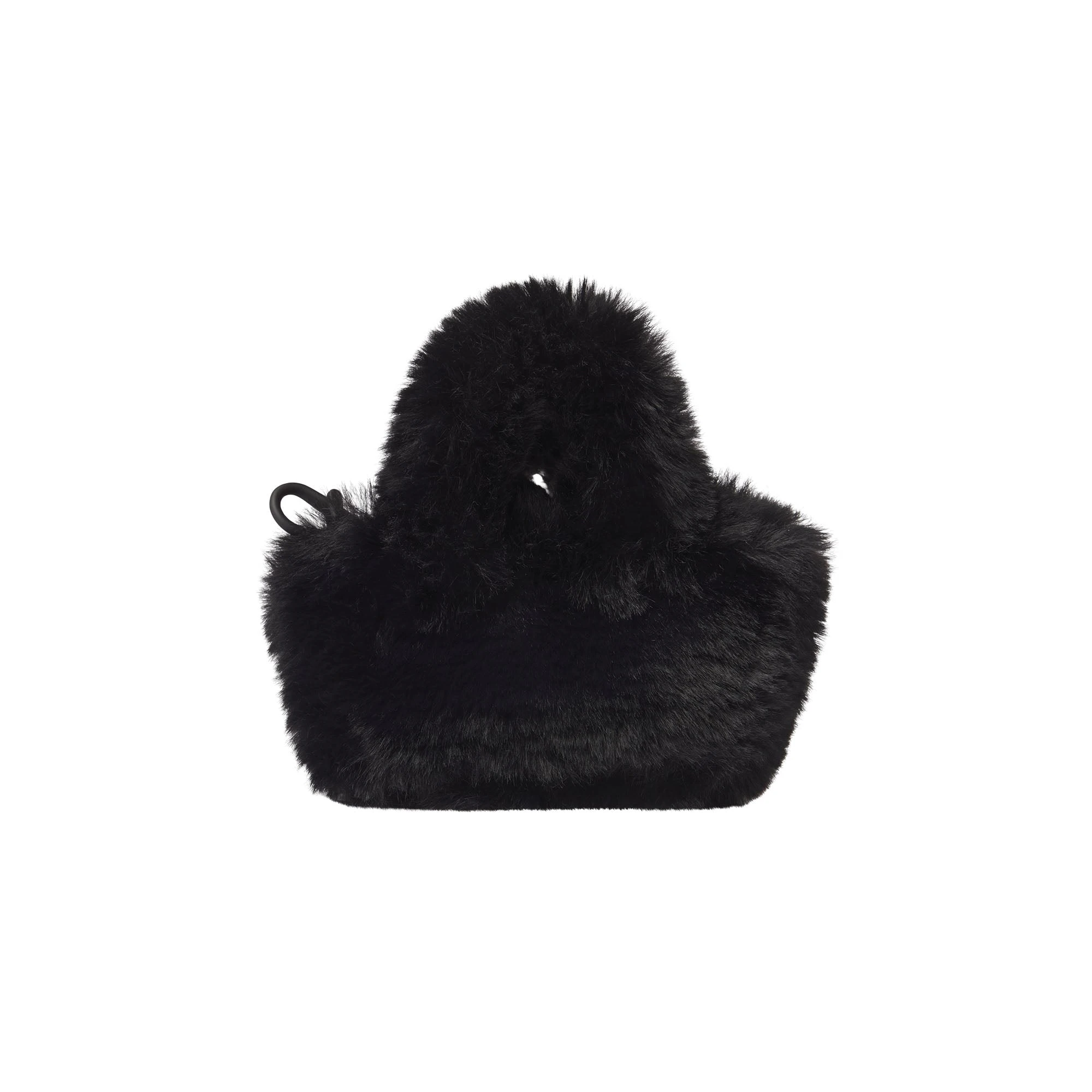 FAUX FUR MICRO TOTE KEYCHAIN | ONYX & LAYS FLAT ON A WHITE BACKGROUND | FLT