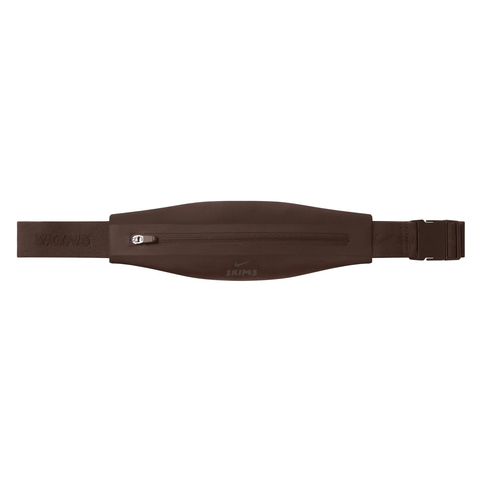 NikeSKIMS SLIM WAISTPACK | DARK SEPIA ON A MODEL FRONT VIEW @ | FOCUS: 0.0, 1.0, 0.9 @ | FOCUS: 0.0, 1.0, 0.9