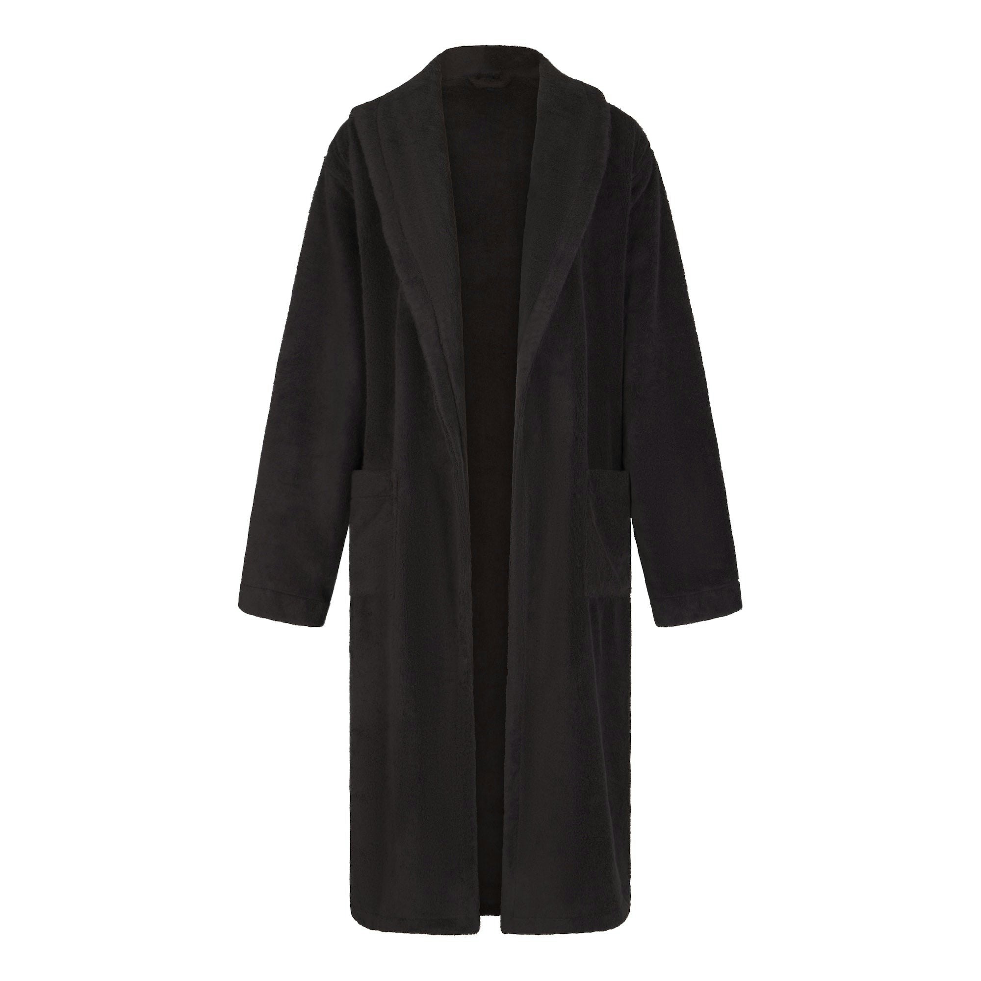 GETTING READY ACCESSORIES TERRY LONG ROBE | ONYX FLAT ON A WHITE BACKGROUND
