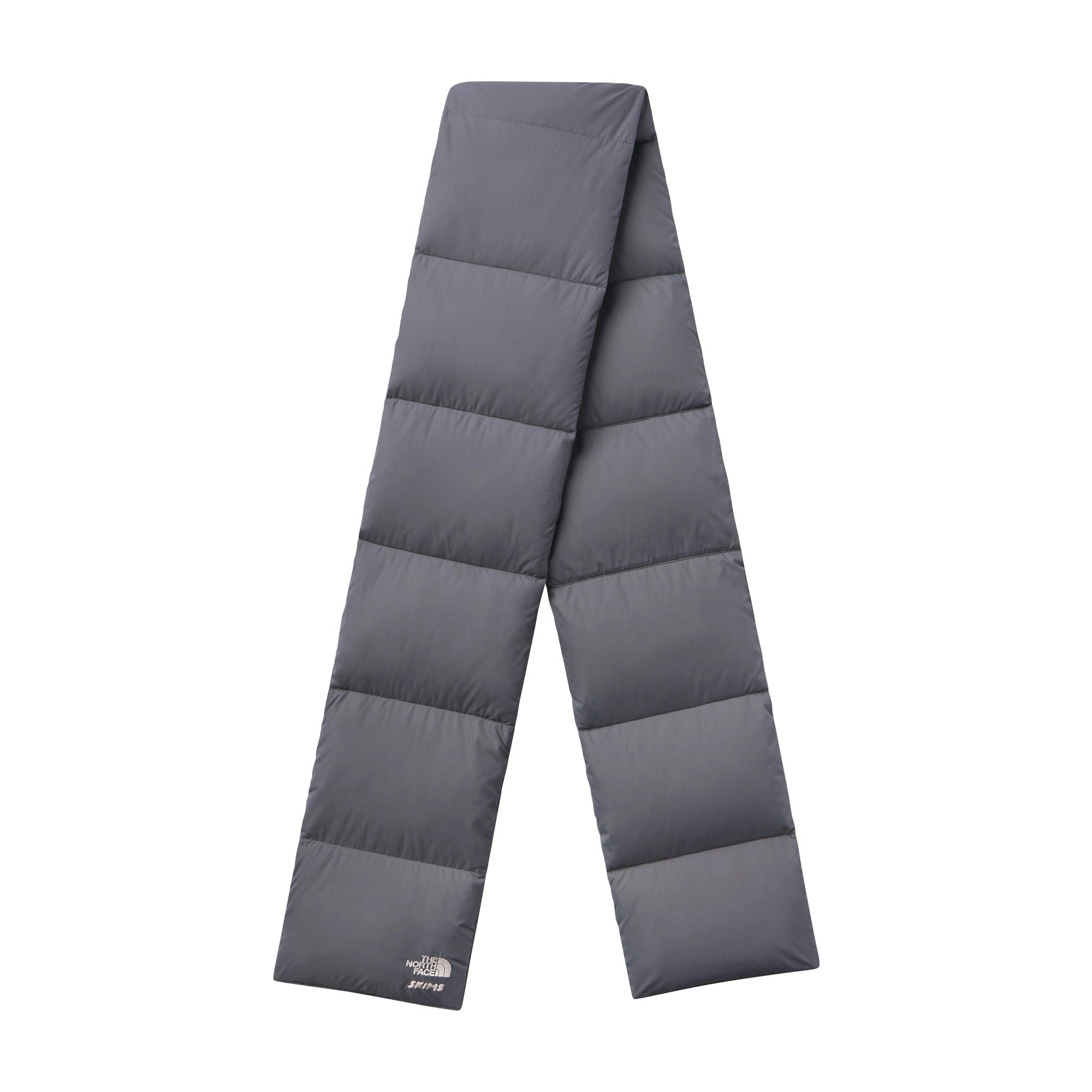 THE NORTH FACE X SKIMS NUPTSE SCARF | GUNMETAL FLAT ON A WHITE BACKGROUND | FLT