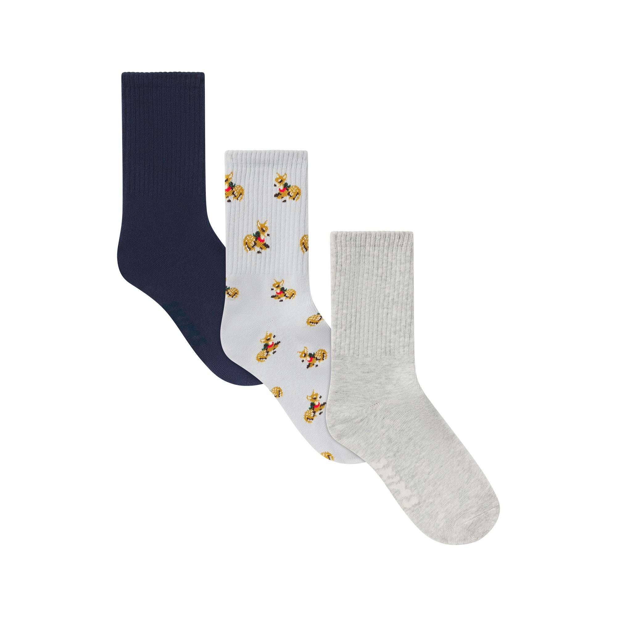 RIBBED CREW SOCK 3-PACK | ZEN BABY DEER MULTI FLAT ON A WHITE BACKGROUND | FLT @ | FOCUS: 0.9, 0.1, 0.7