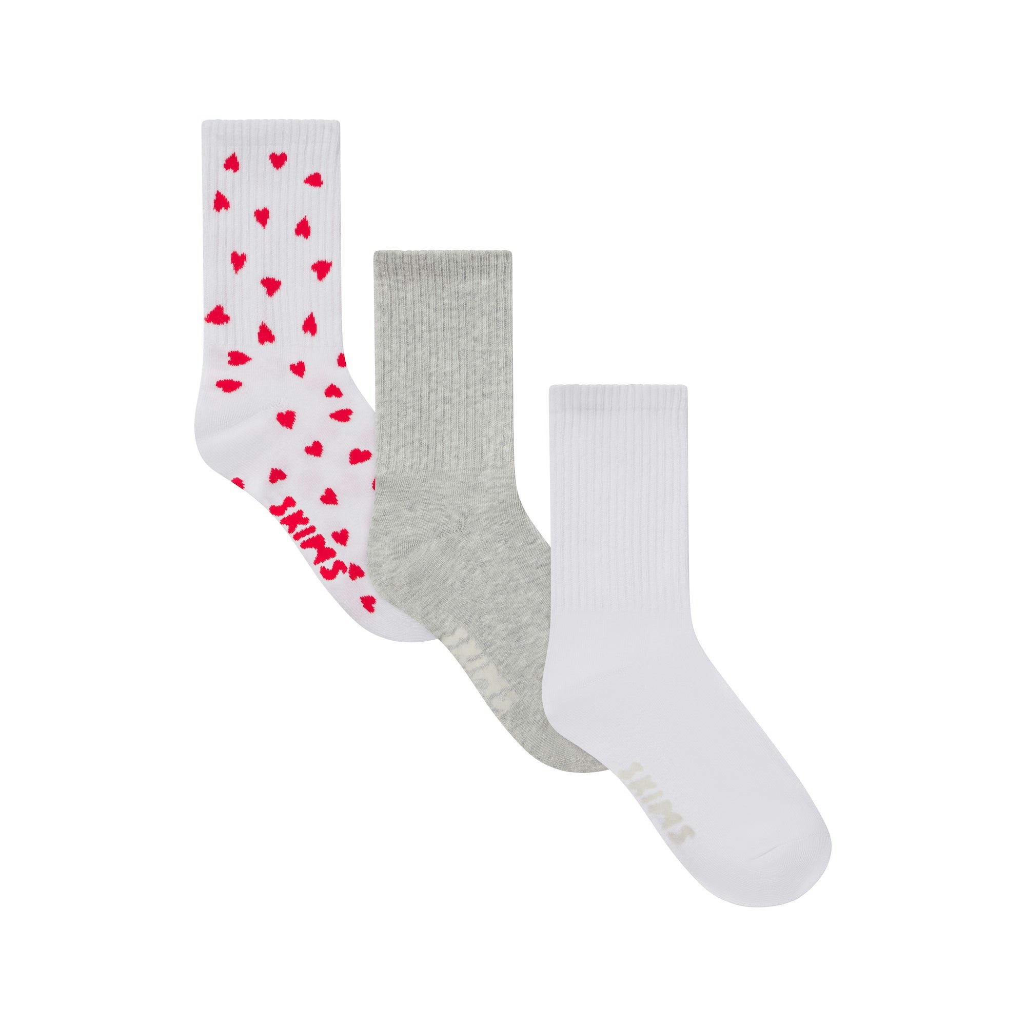 SPORT CREW SOCK 3-PACK | RUBY HEART MULTI FLAT ON A WHITE BACKGROUND | FLT | FOCUS: 0.0, 1.0, 0.9