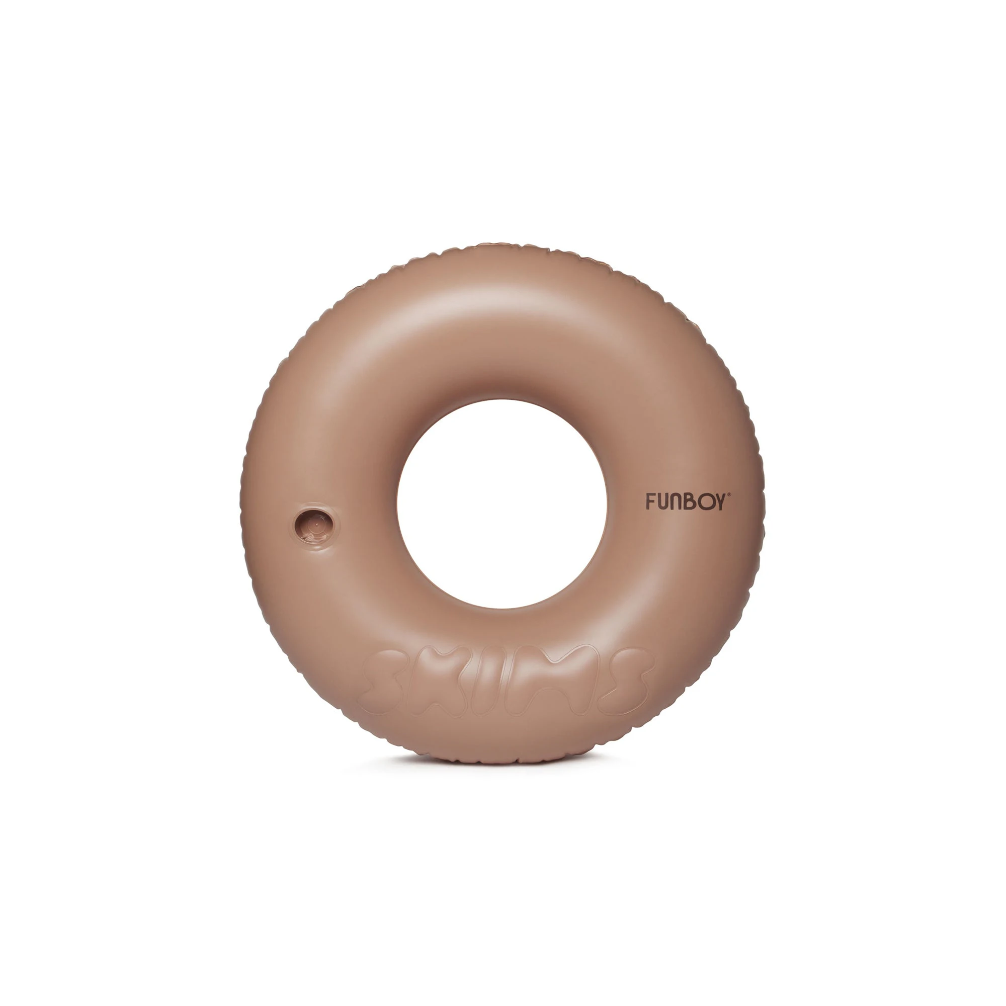 FUNBOY X SKIMS EMBOSSED TUBE FLOAT | SIENNA LAYS FLAT ON A WHITE BACKGROUND | FLT