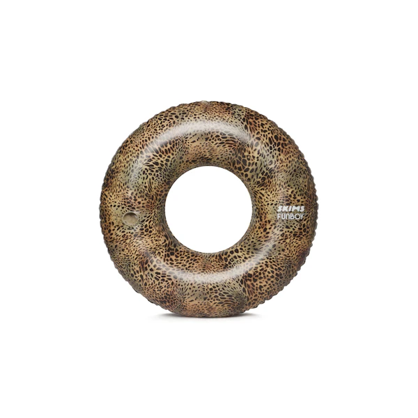 FUNBOY X SKIMS EMBOSSED TUBE FLOAT | CHEETAH SKIN PRINT LAYS FLAT ON A WHITE BACKGROUND | FLT
