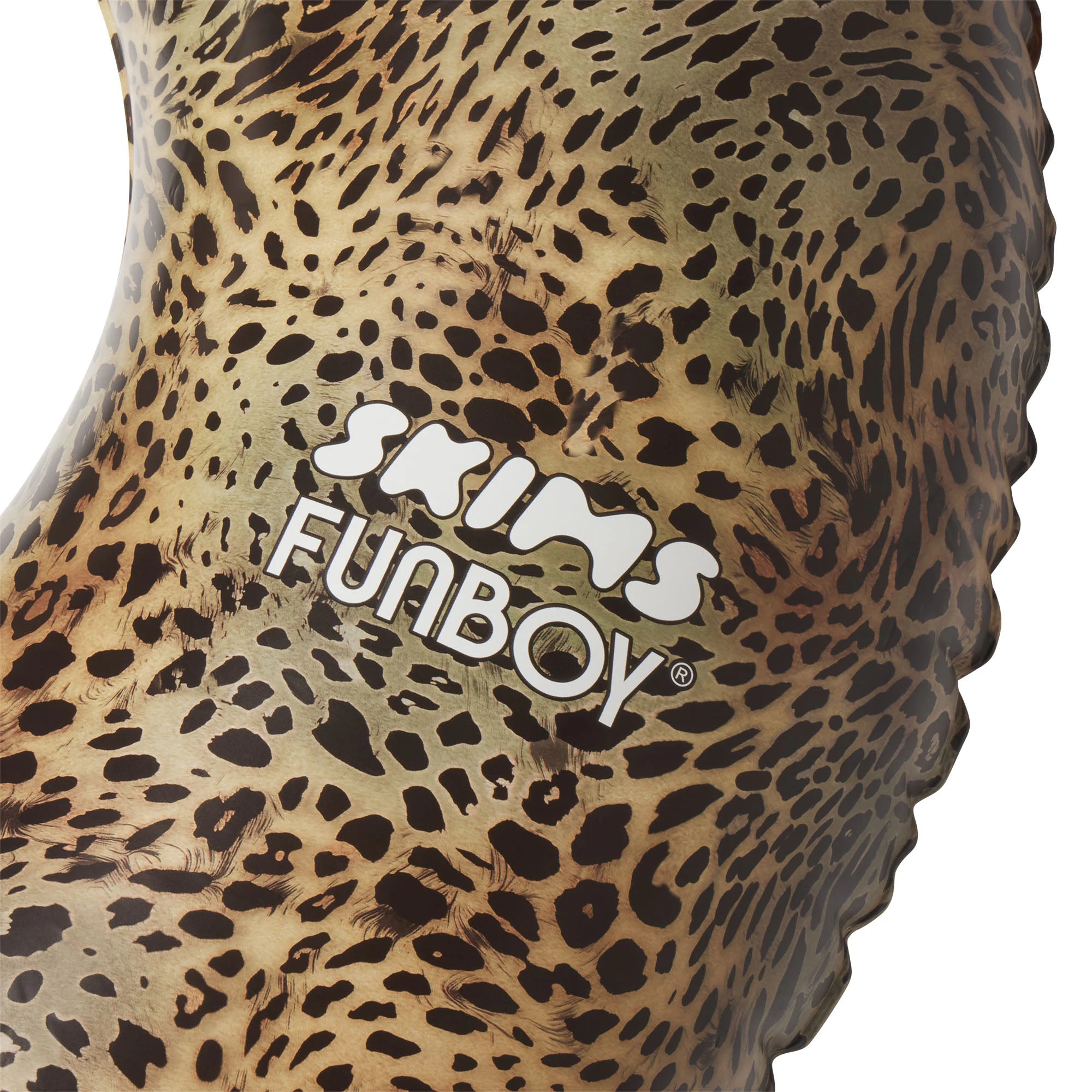 SKIMS X FUNBOY LOGO EMBOSSED TUBE FLOAT | CHEETAH SKIN PRINT ADDITIONAL FABRIC DETAILS