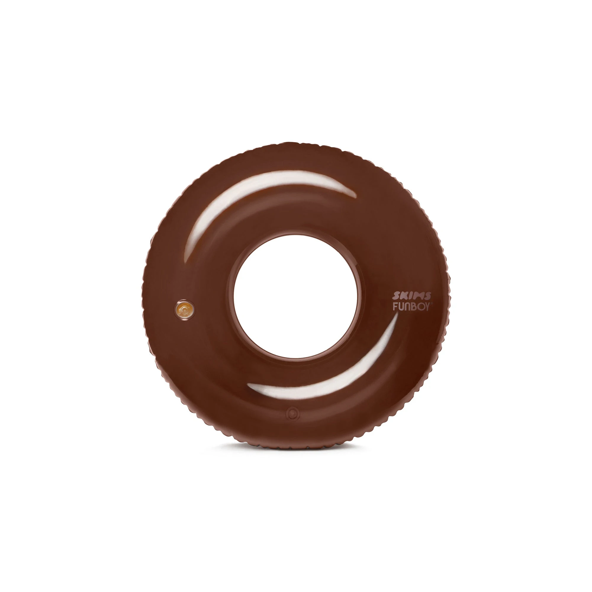 FUNBOY X SKIMS VINTAGE TUBE FLOAT | COCOA AND CLEAR LAYS FLAT ON A WHITE BACKGROUND | FLT